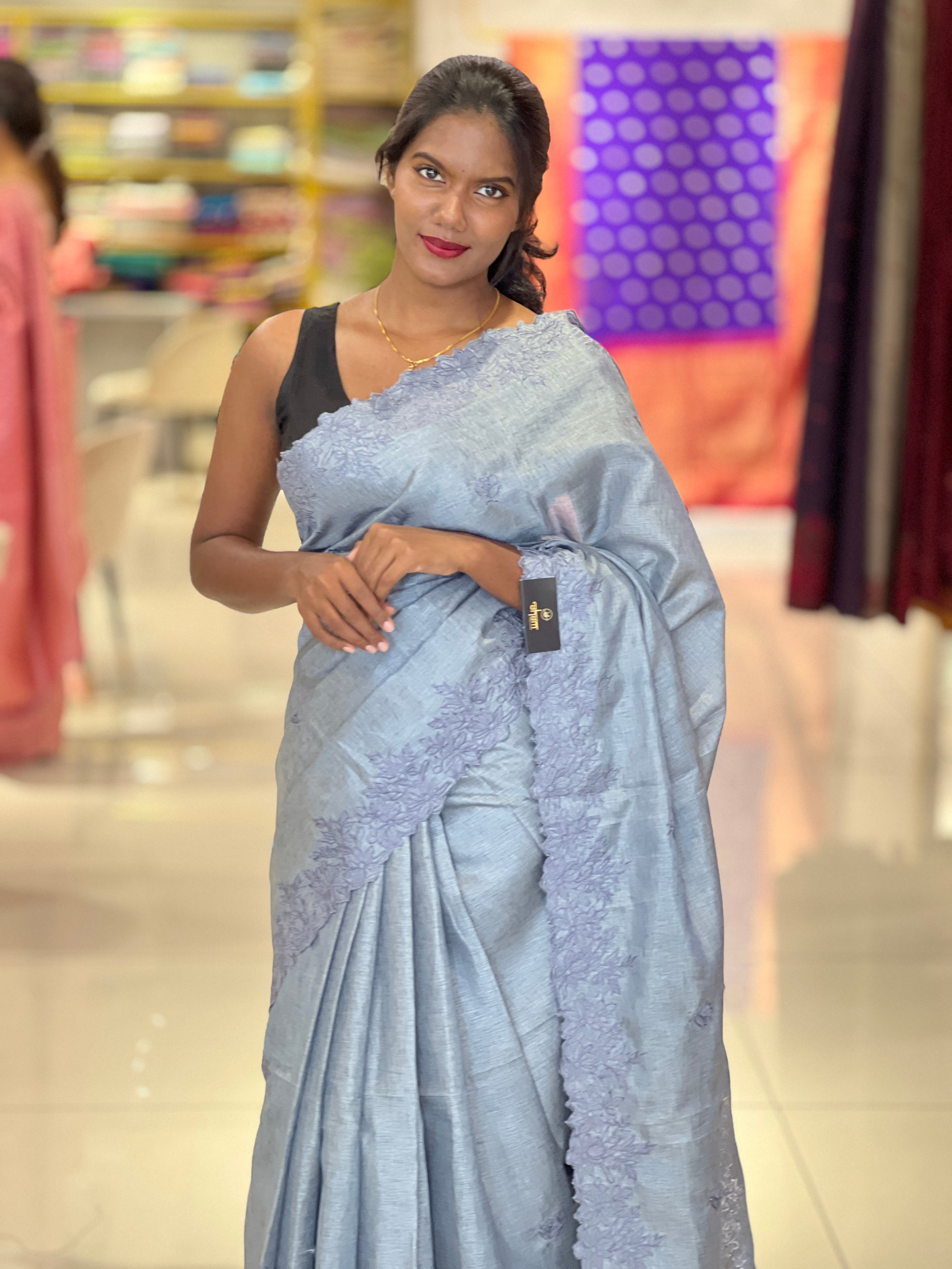 Machine Embroidery Detailed Semi Tussar Saree | VDA301