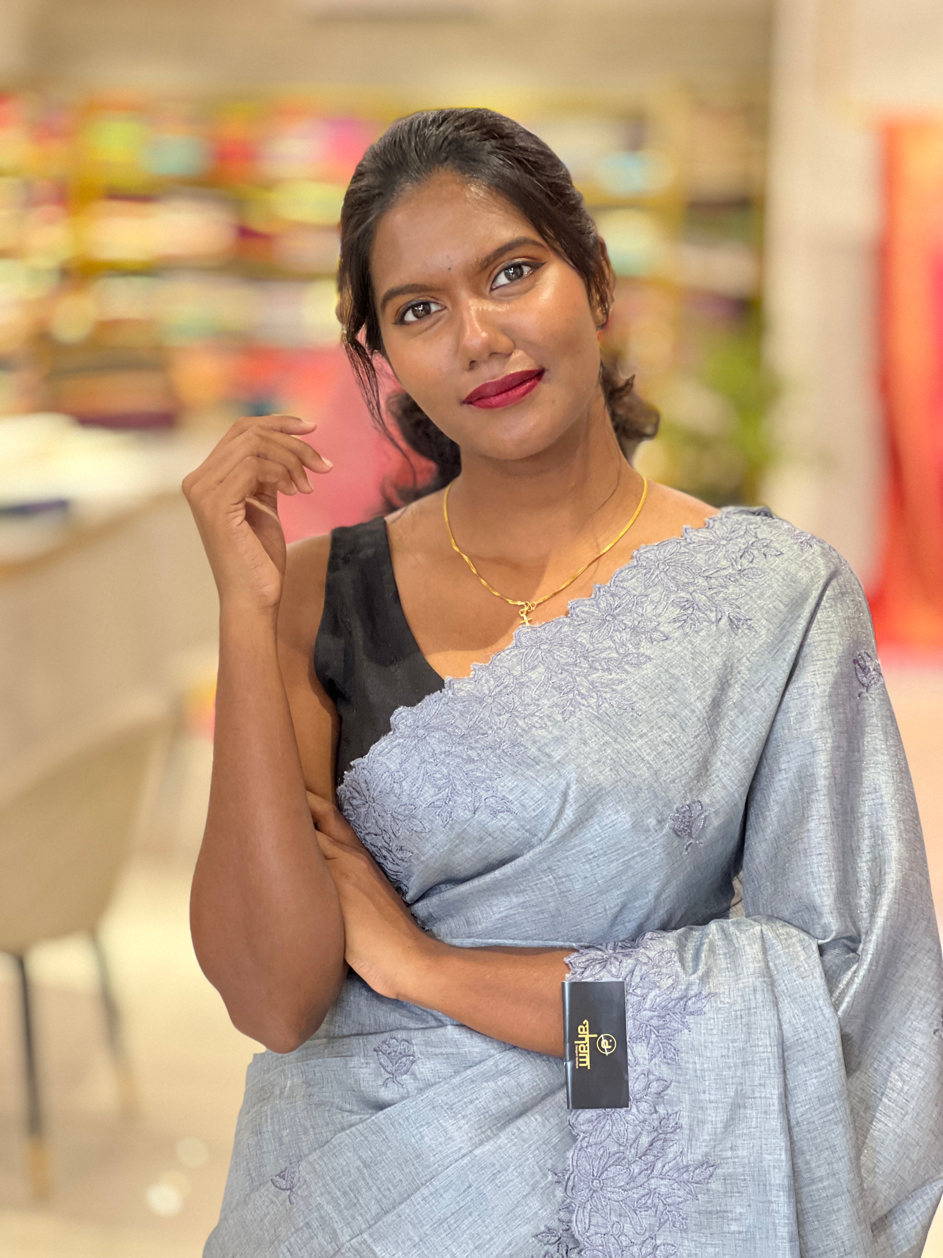 Machine Embroidery Detailed Semi Tussar Saree | VDA301