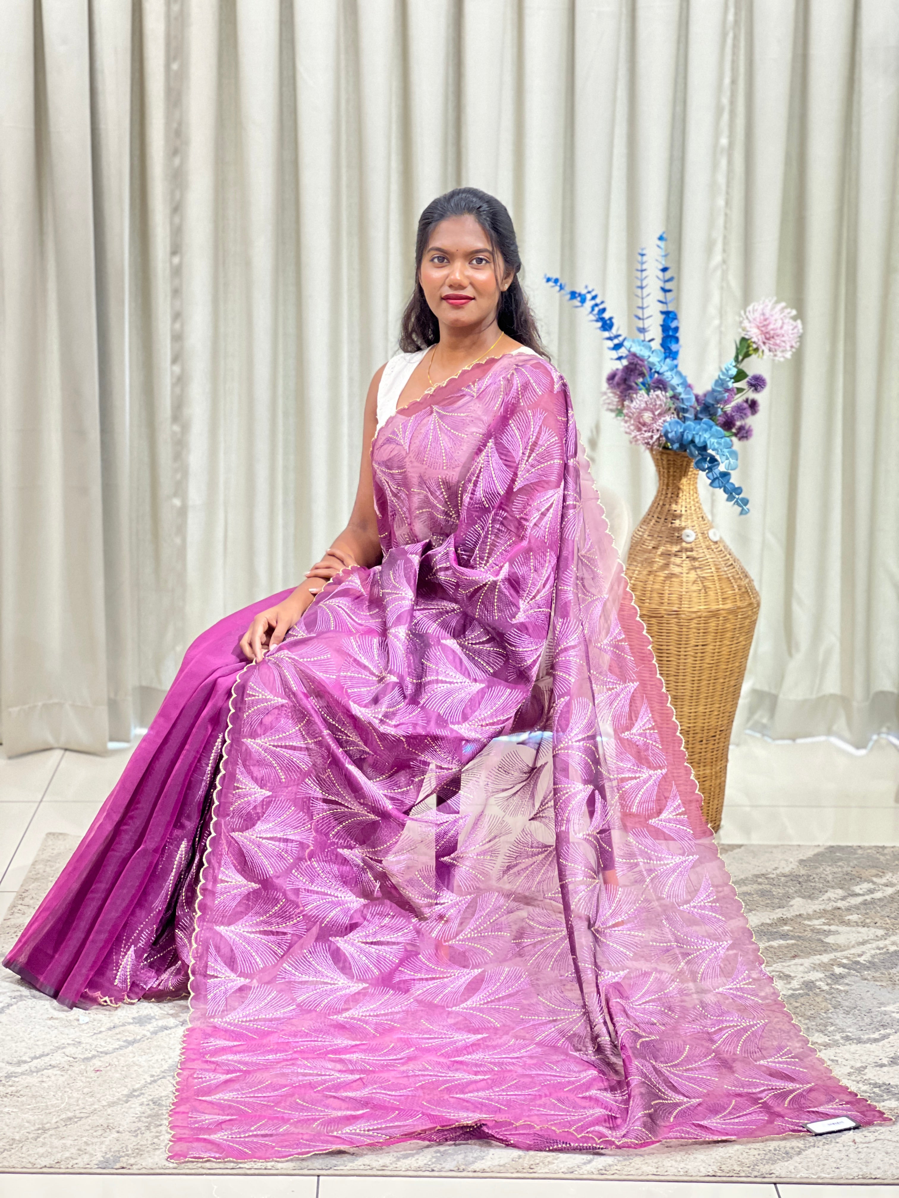 Floral Embroidered Organza Saree |  ZSS450