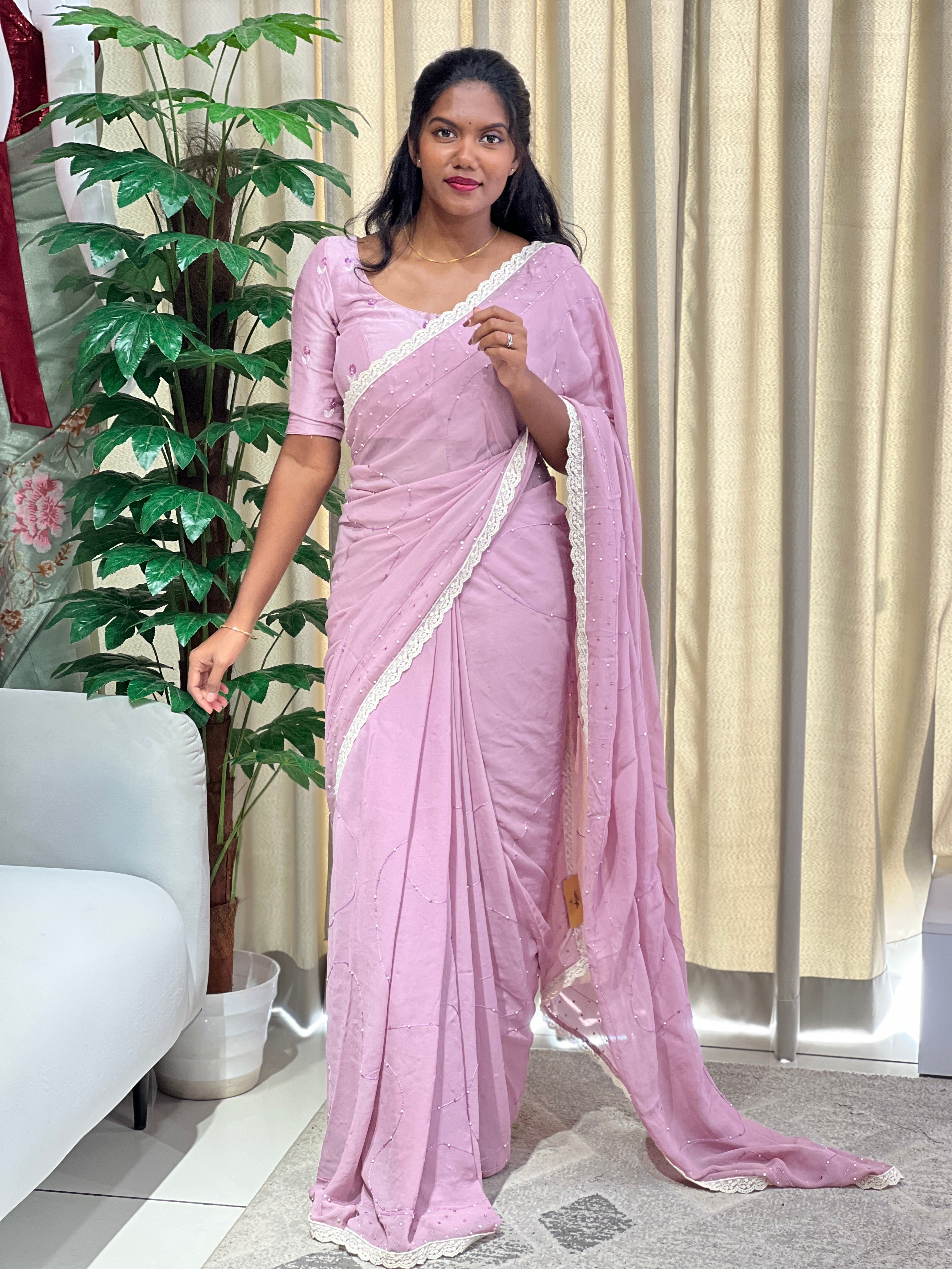 Machine Embroidery With Sequins Detailed Georgette Saree | DNT1014