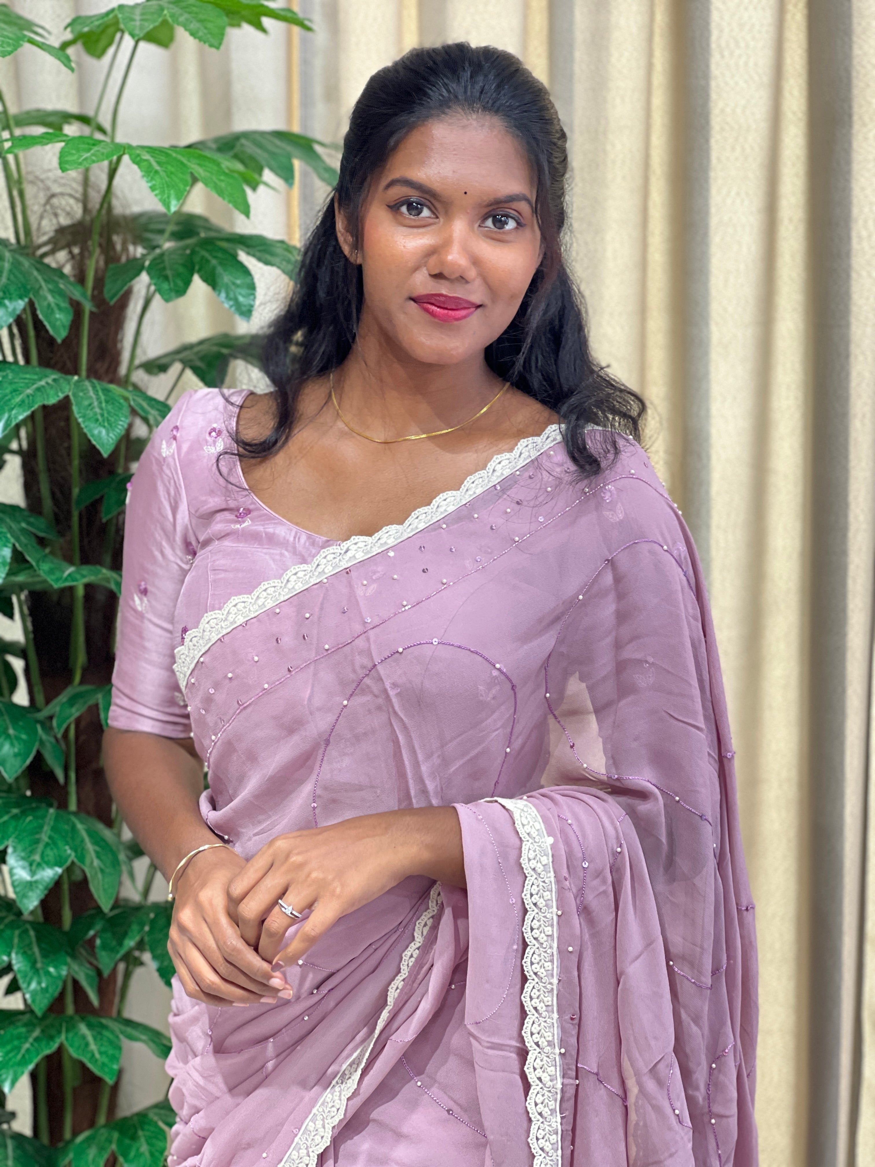 Machine Embroidery With Sequins Detailed Georgette Saree | DNT1014