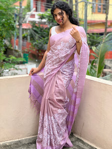 Computerized Floral Embroidery Bhagalpuri Linen Saree | NHH184