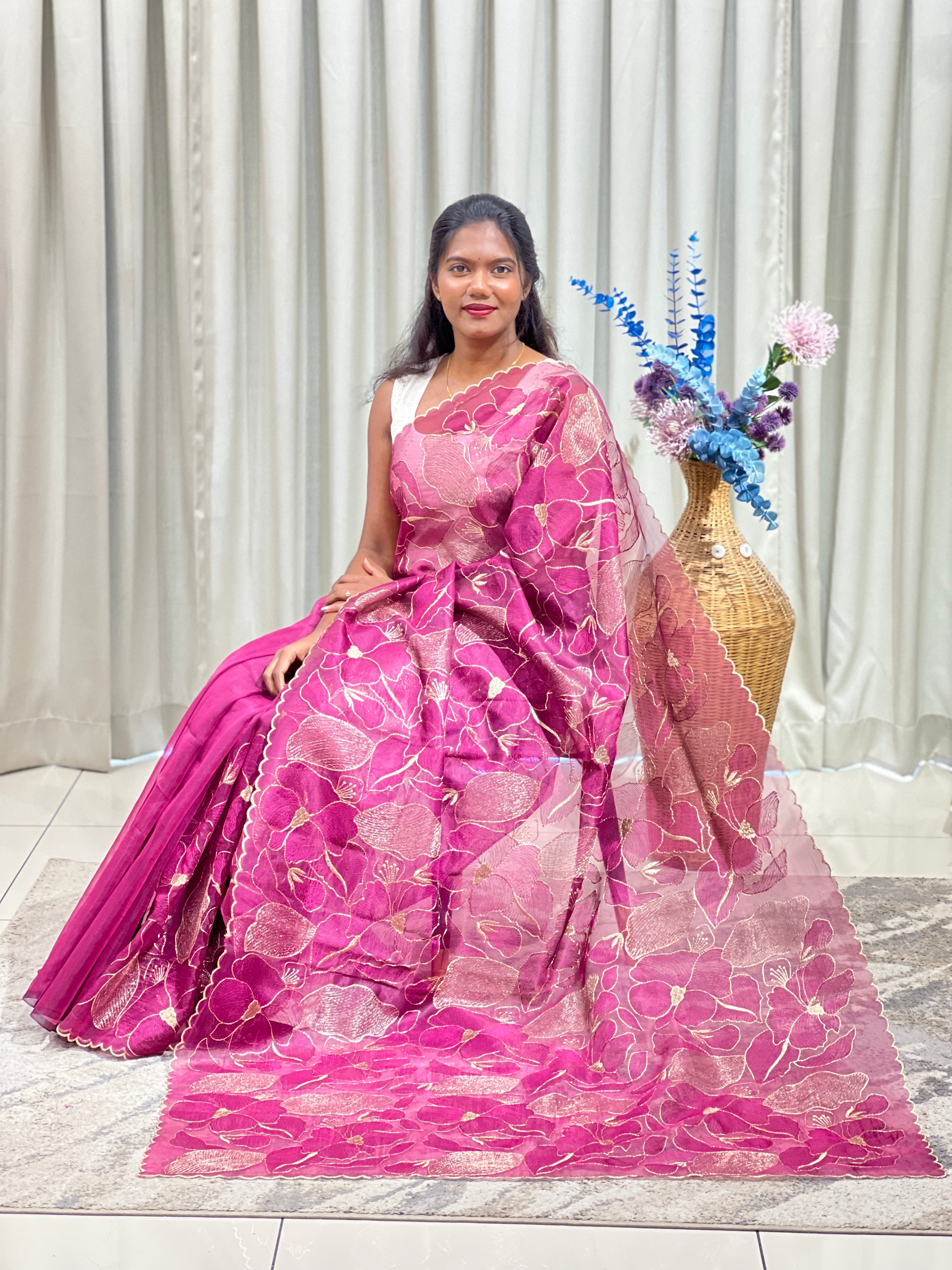 Floral Embroidered Organza Saree | ZSS451