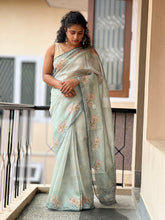 Floral Print Design Green Silk Saree | BLD285
