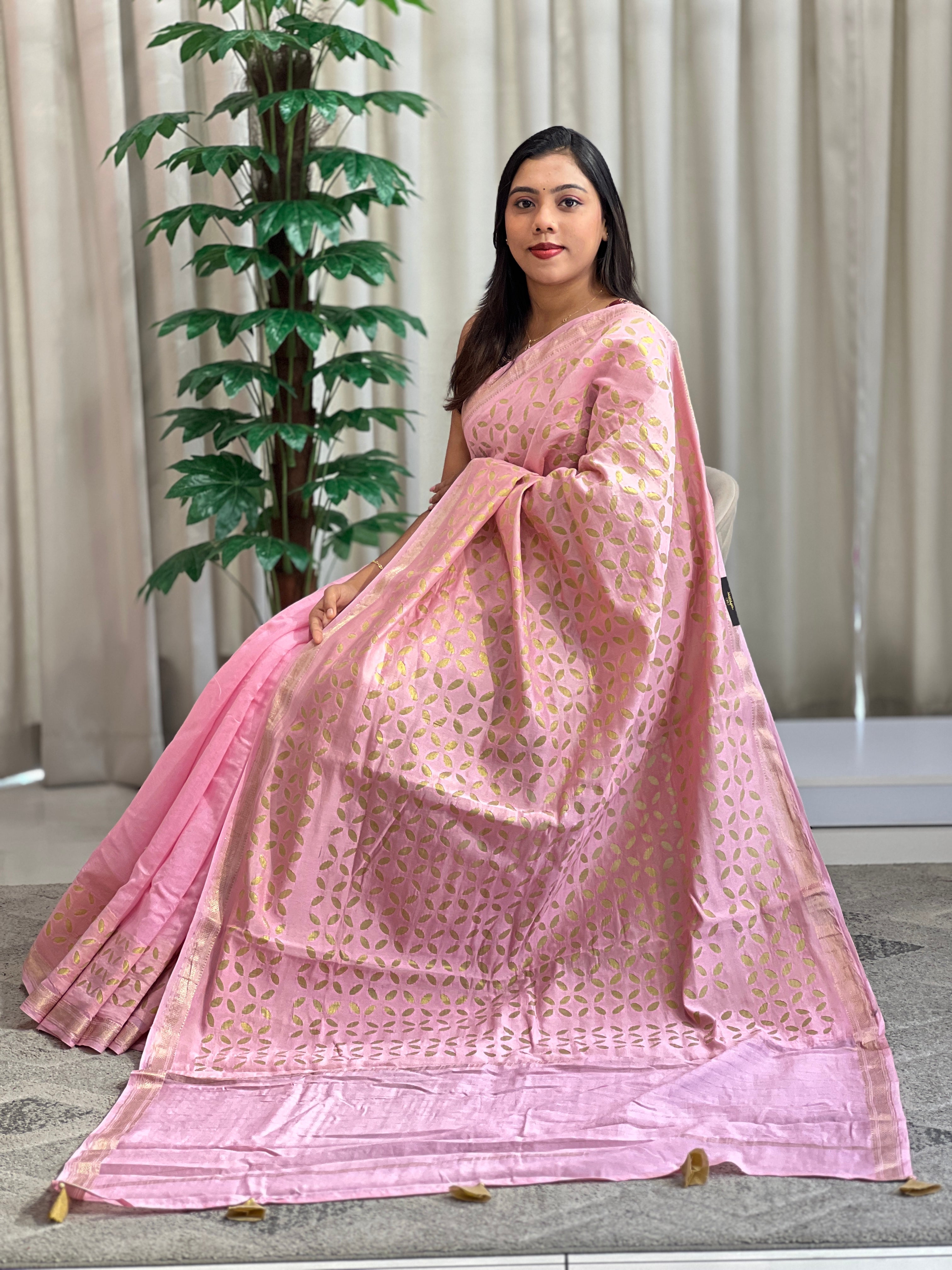 Hand Reverse Applique Work Maheshwari Silk Saree | AH799