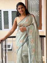 Floral Print Design Green Silk Saree | BLD285