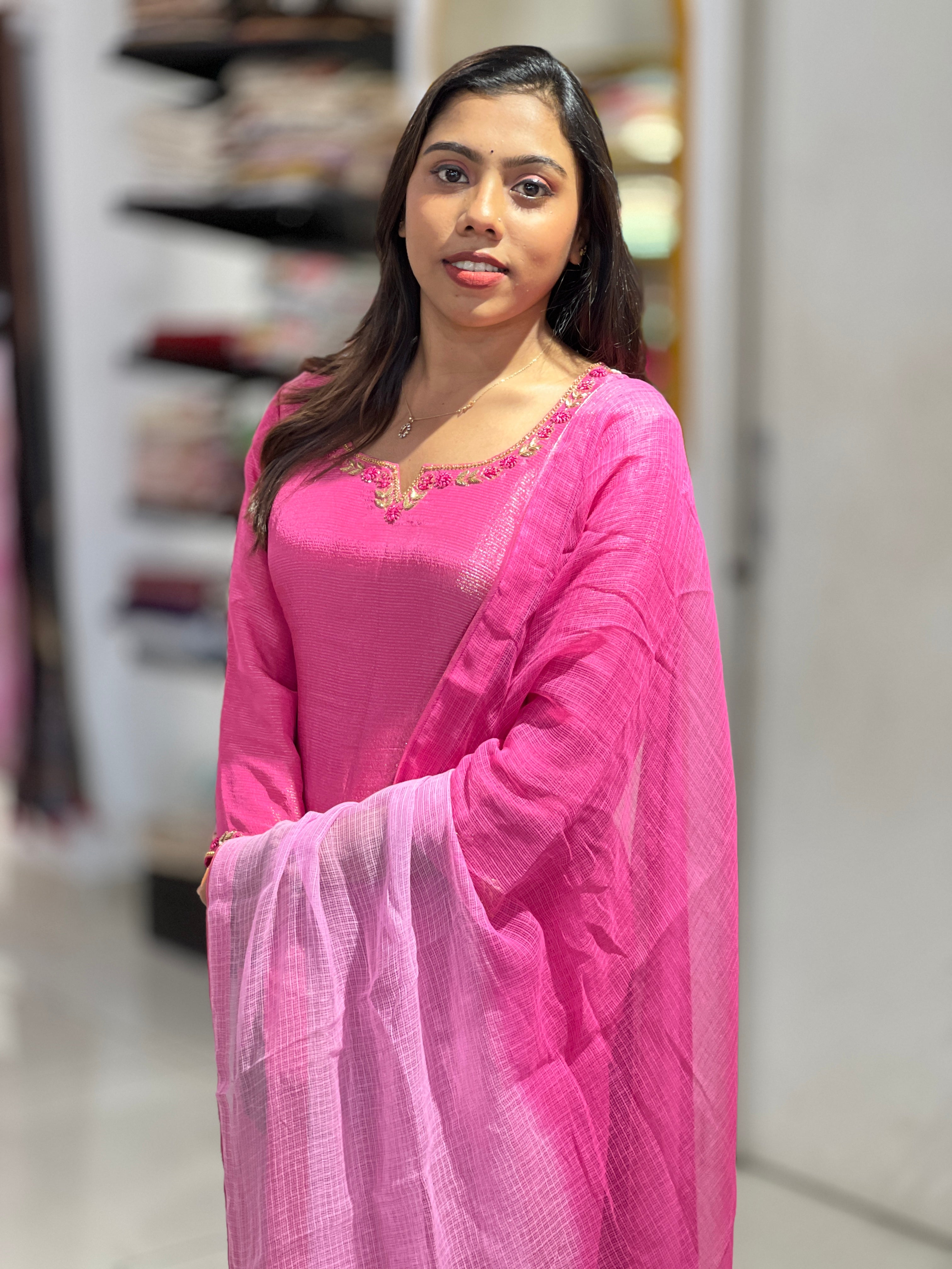 Hand Embroidery Pure Chanderi Silk Kurta Set | DNT1010