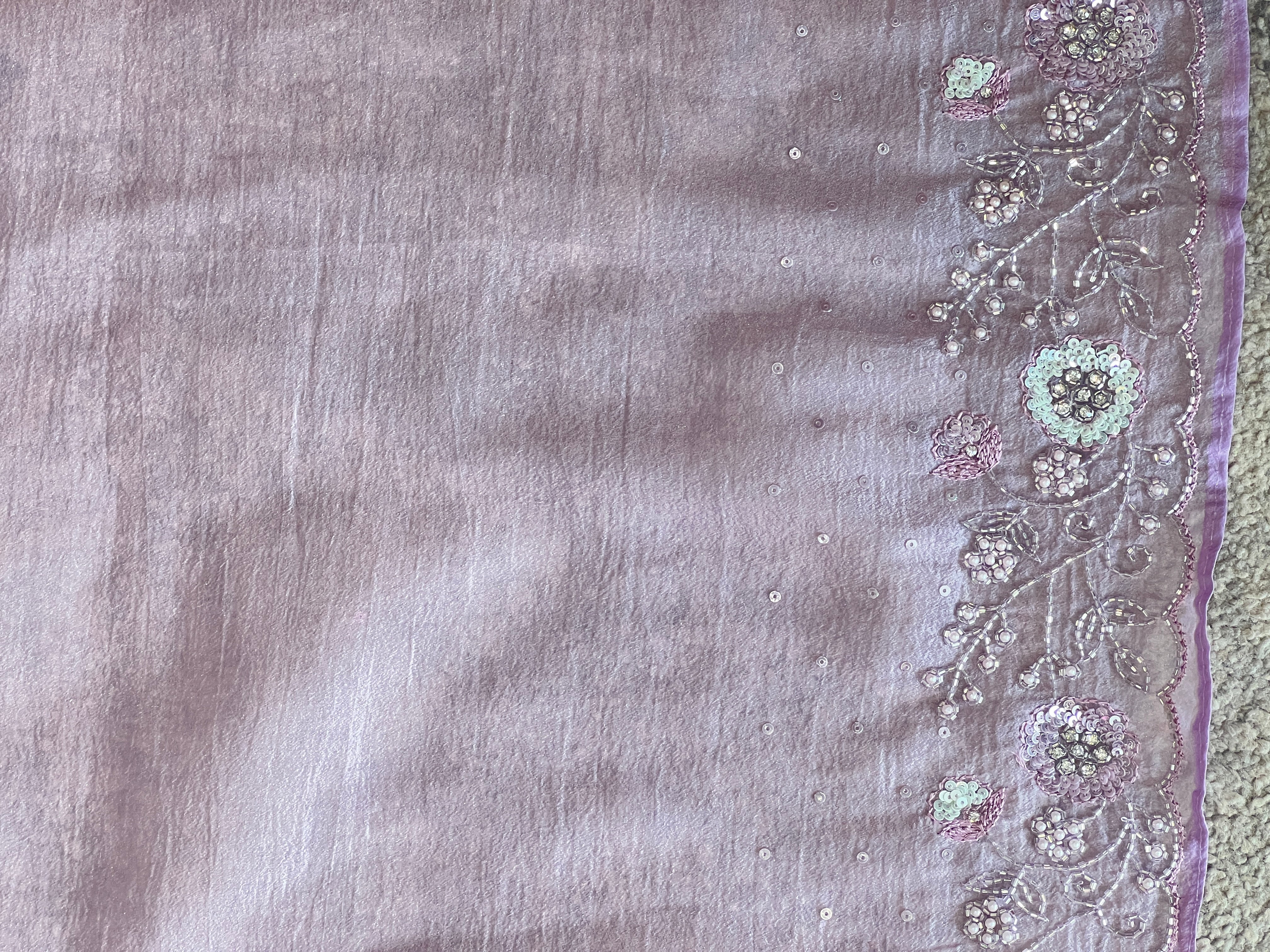 Machine Embroiderd Crushed Organza Saree | SBP710