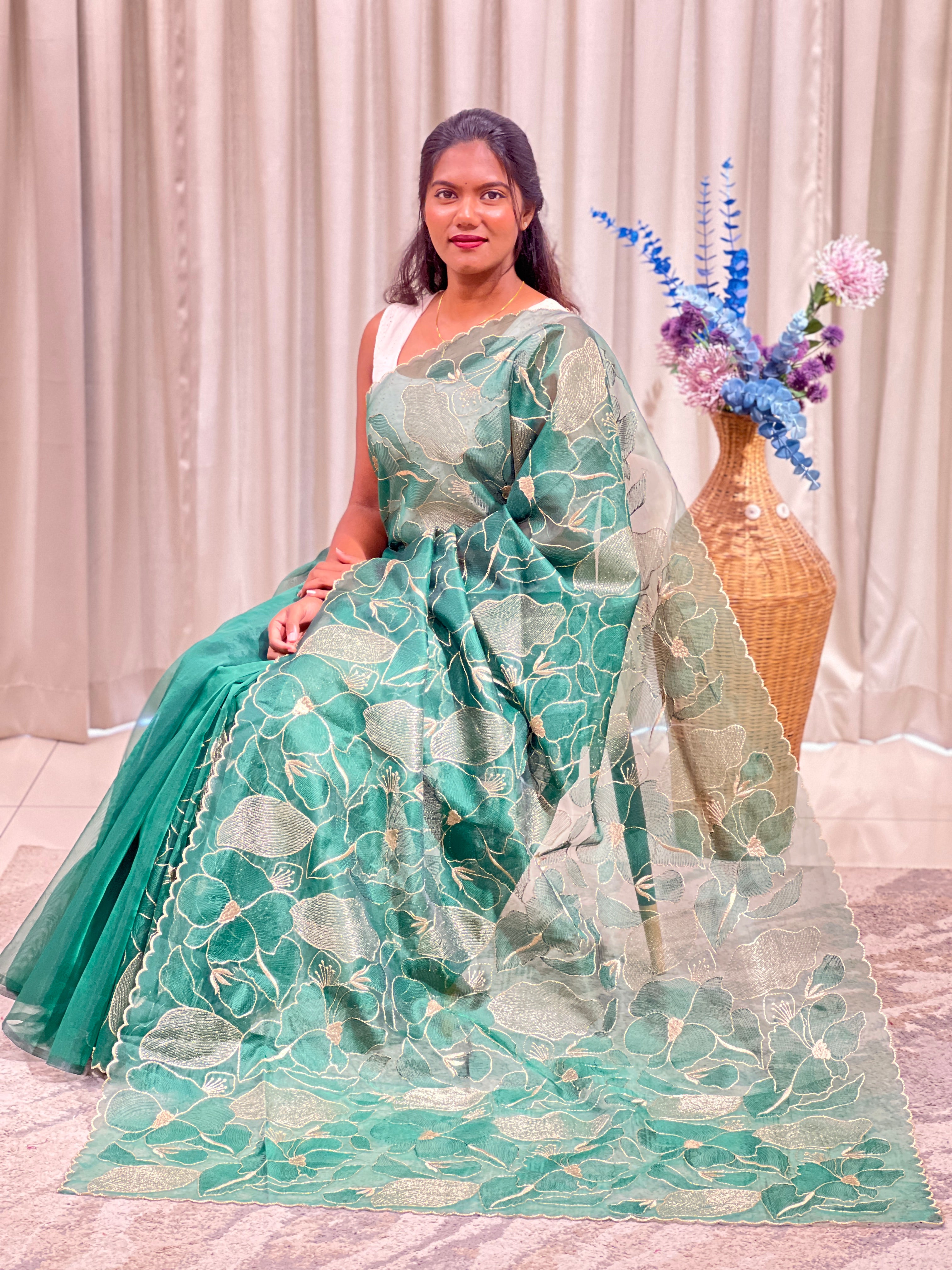Floral Embroidered Organza Saree |  ZSS454