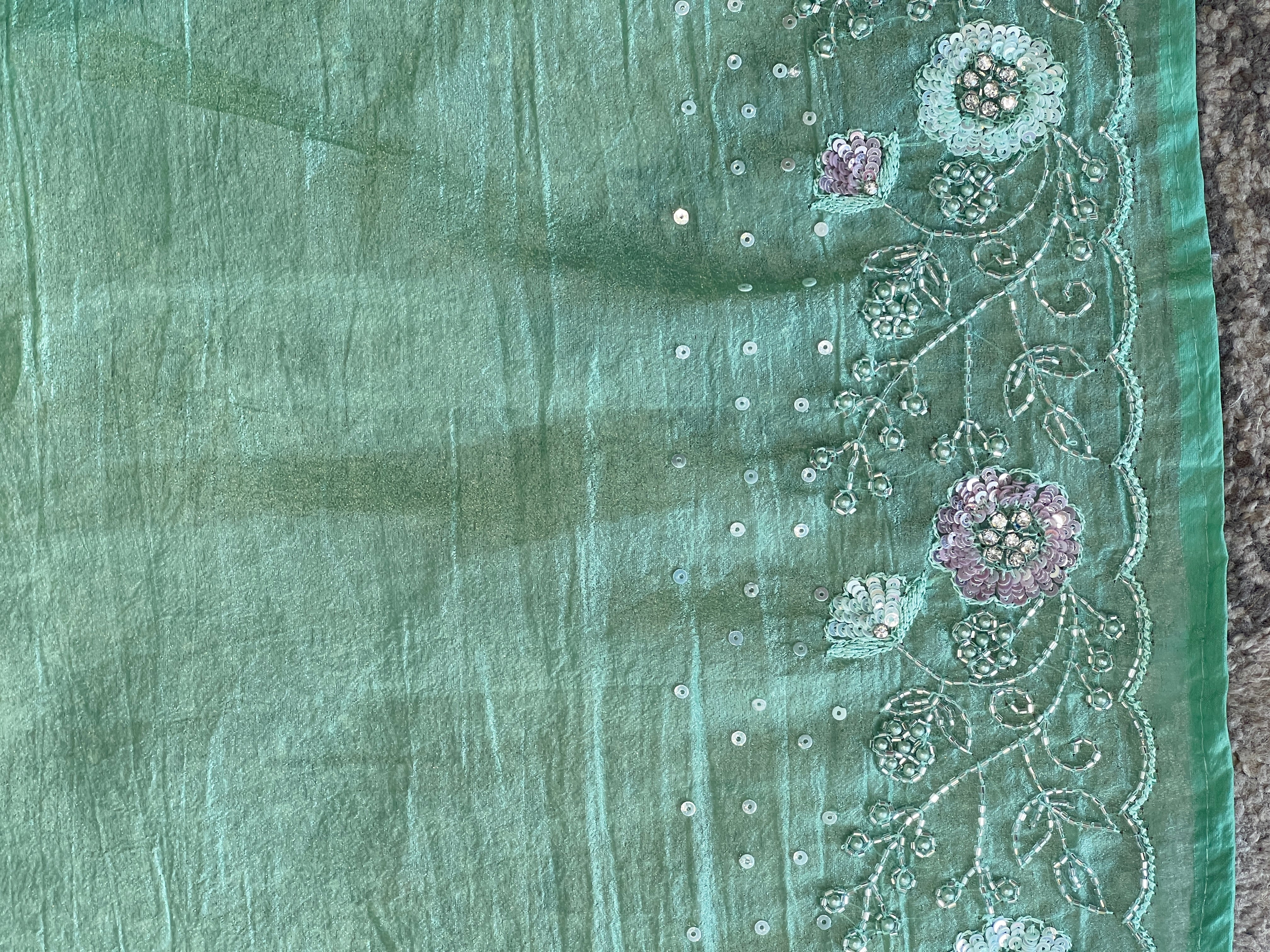 Machine Embroiderd Crushed Organza Saree | SBP711
