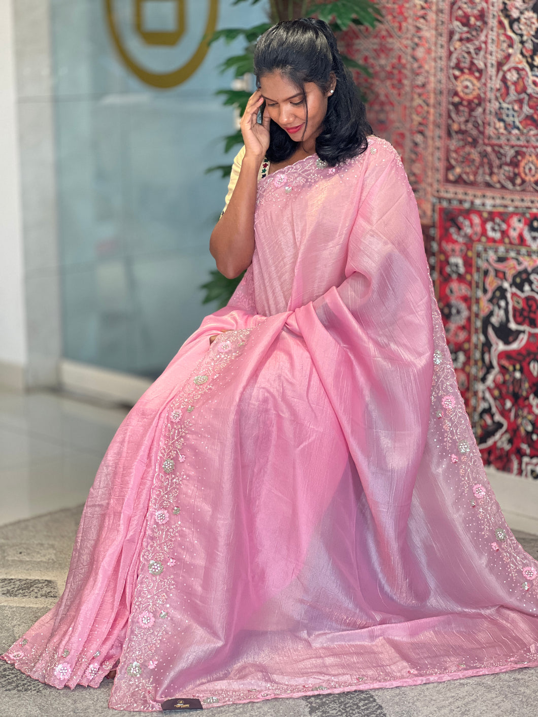 Machine Embroiderd Crushed Organza Saree |  SBP712