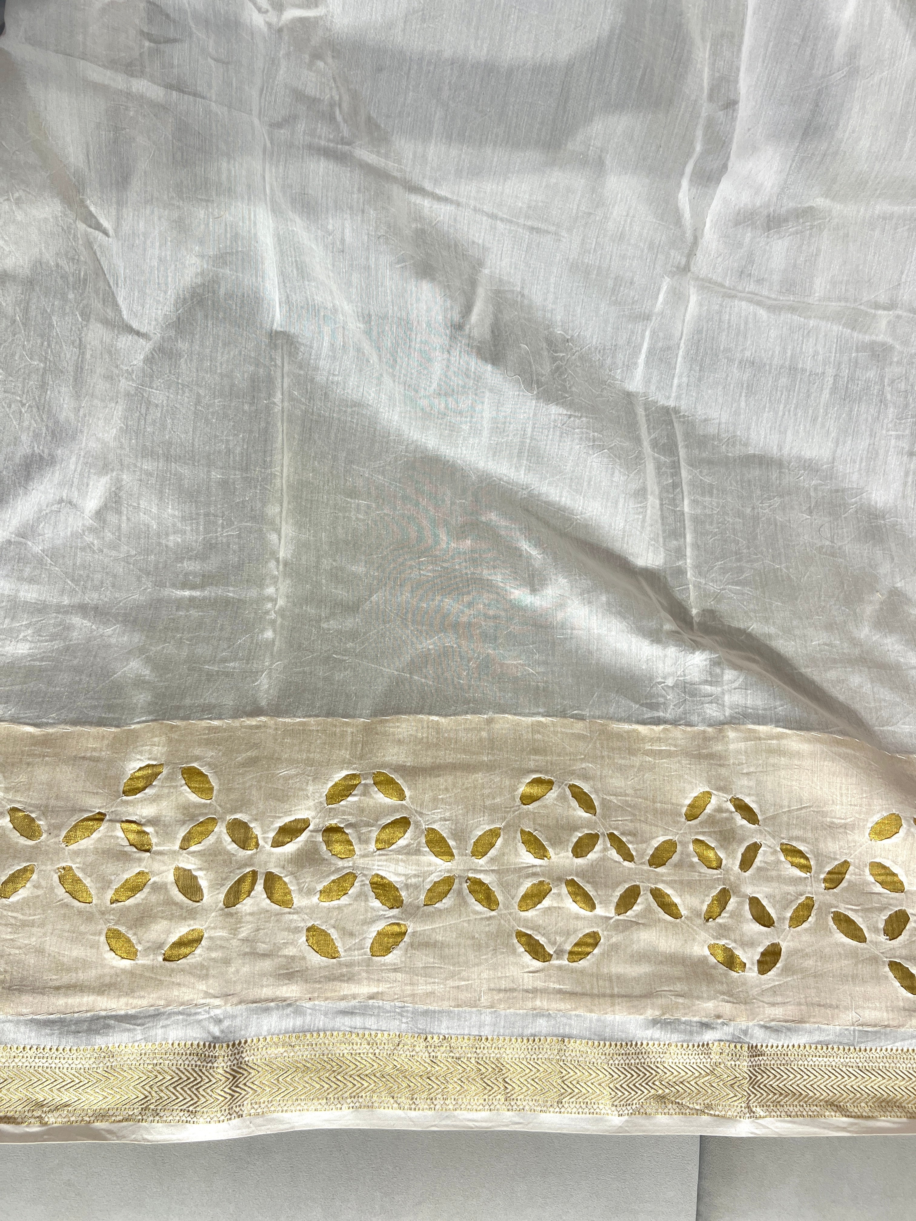 Hand Reverse Applique Work Maheshwari Silk Saree | AH800