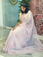 Floral Embroidered Crushed Shimmer Chiffon Saree | SBP687