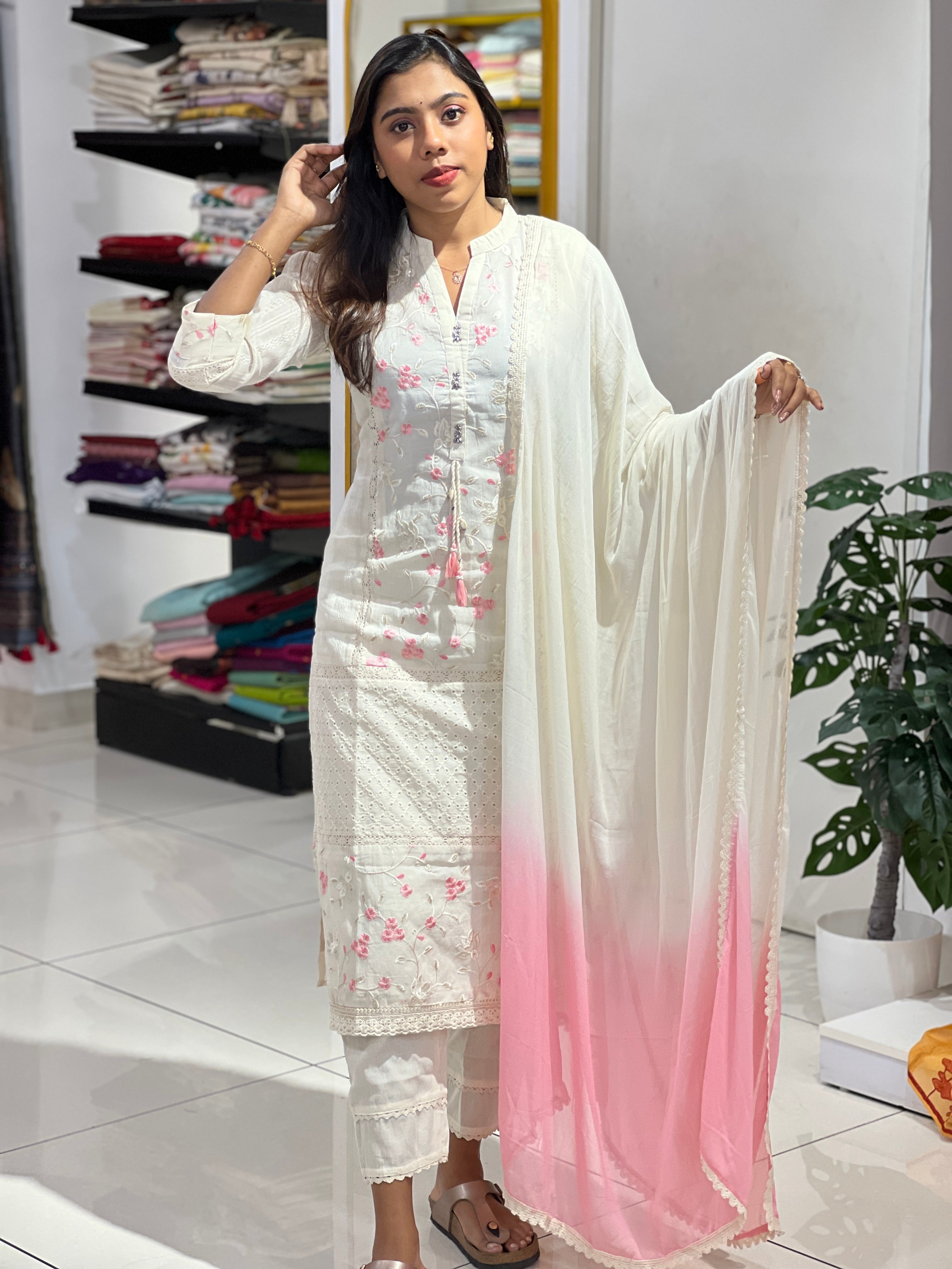 Machine Embroidery Chanderi Kurta Set | PGI323