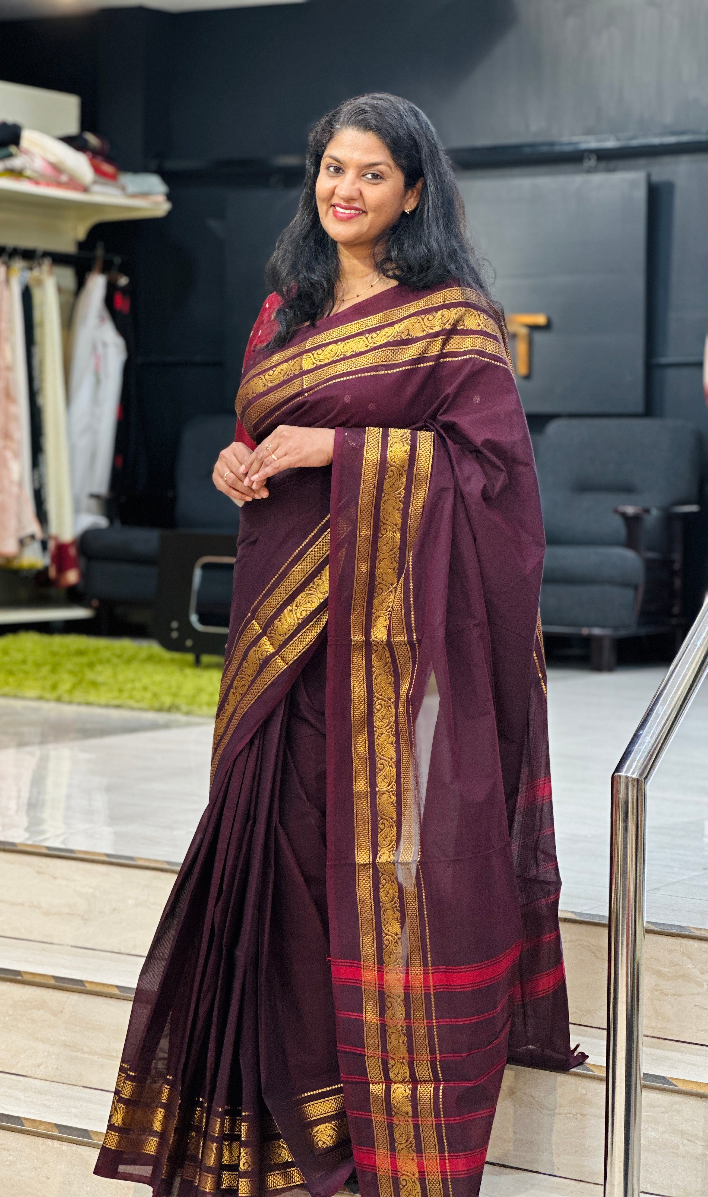 Golden Zari Border PatternKanchi Cotton Saree | GAT607
