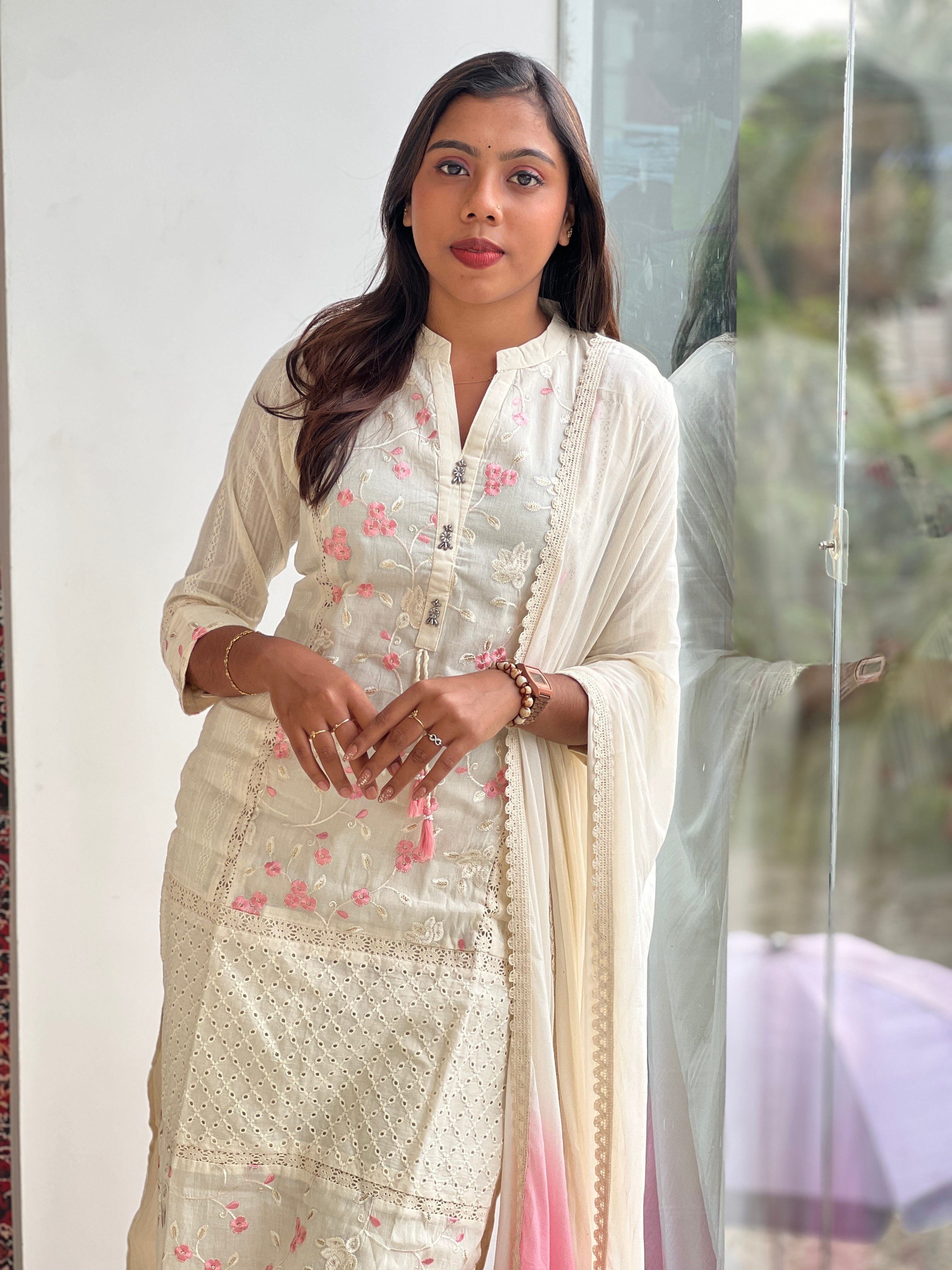 Machine Embroidery Chanderi Kurta Set | PGI323