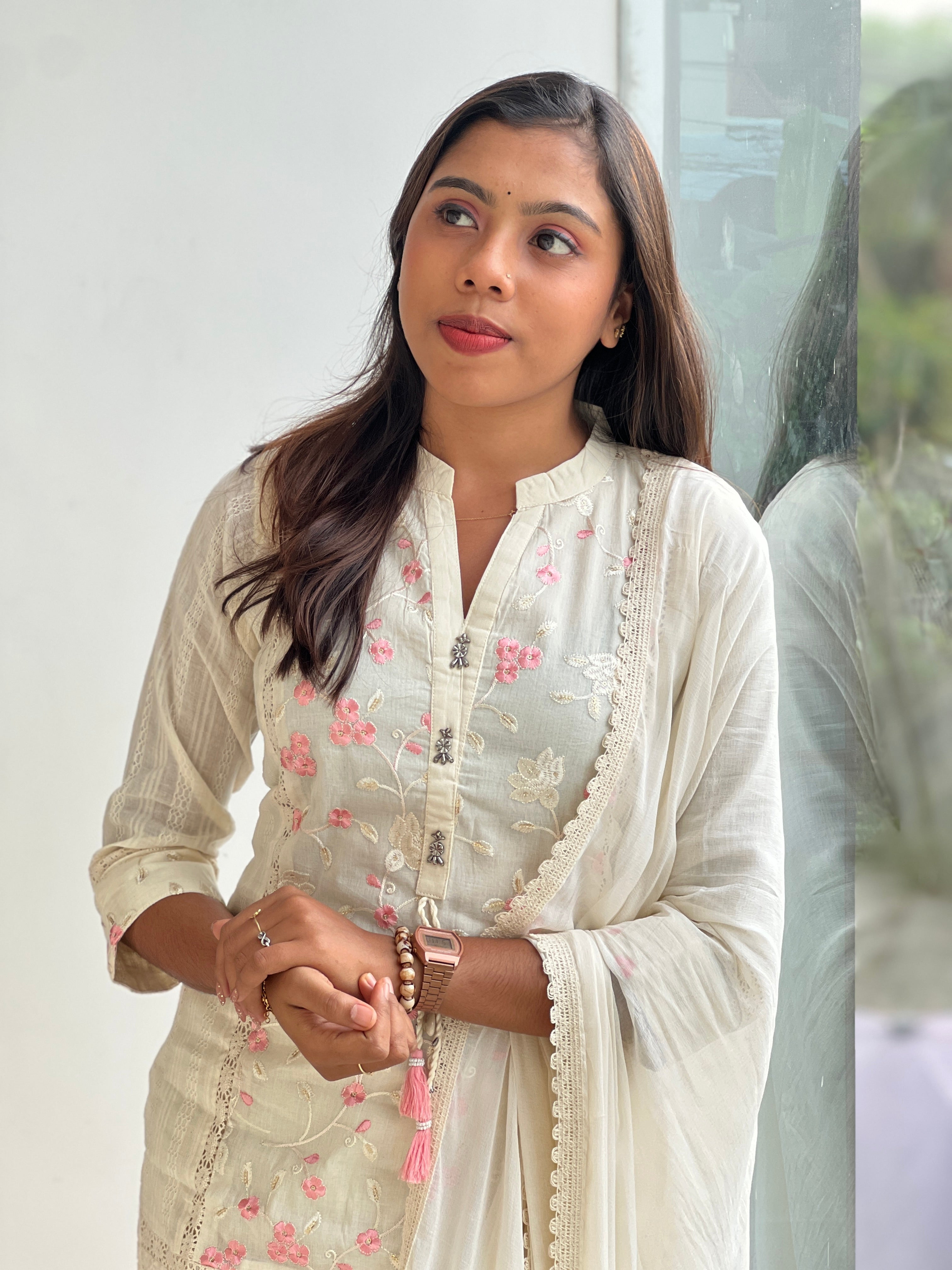 Machine Embroidery Chanderi Kurta Set | PGI323