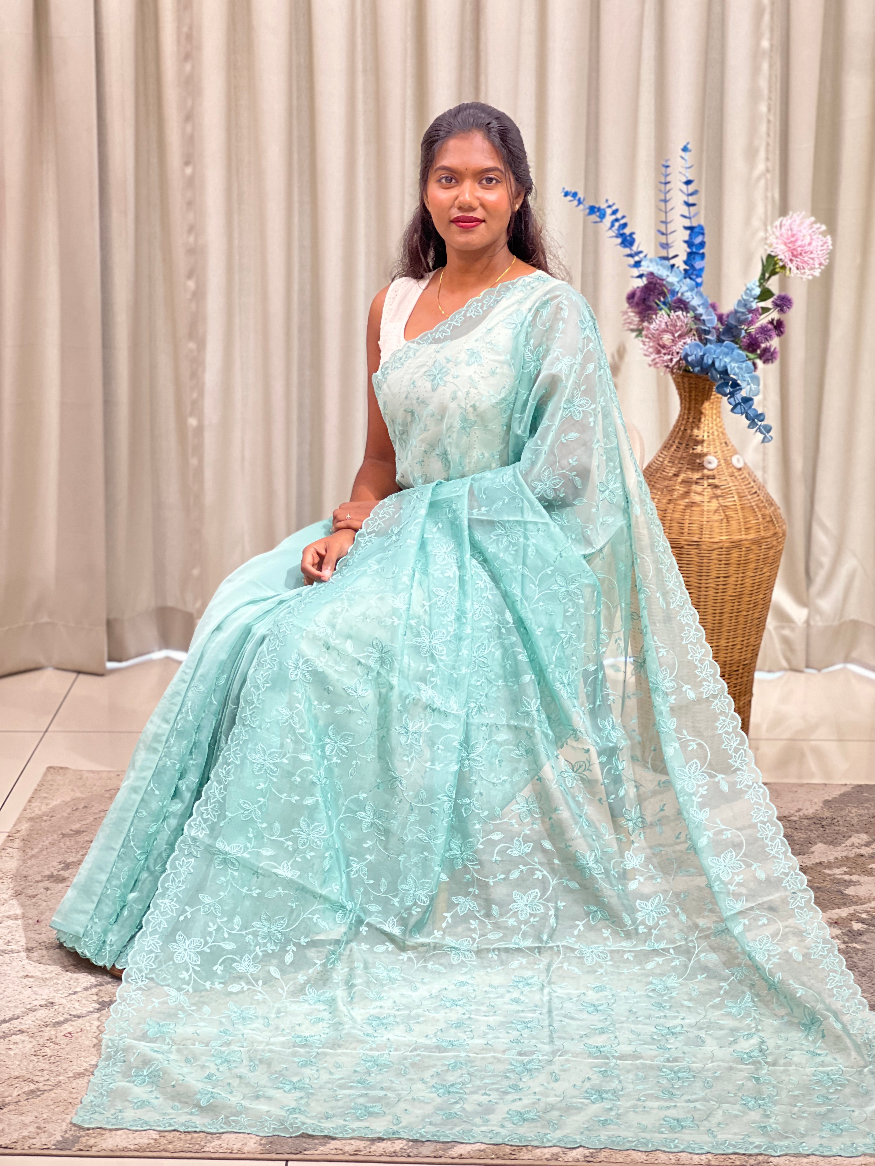 Embroidered Viscose Organza Saree | ZSS518
