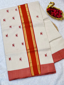 Golden Kasavu With Kara Detailed Kerala Cotton Saree | KL413