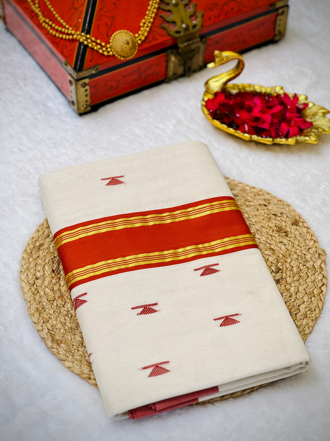 Golden Kasavu With Kara Detailed Kerala Cotton Saree | KL413