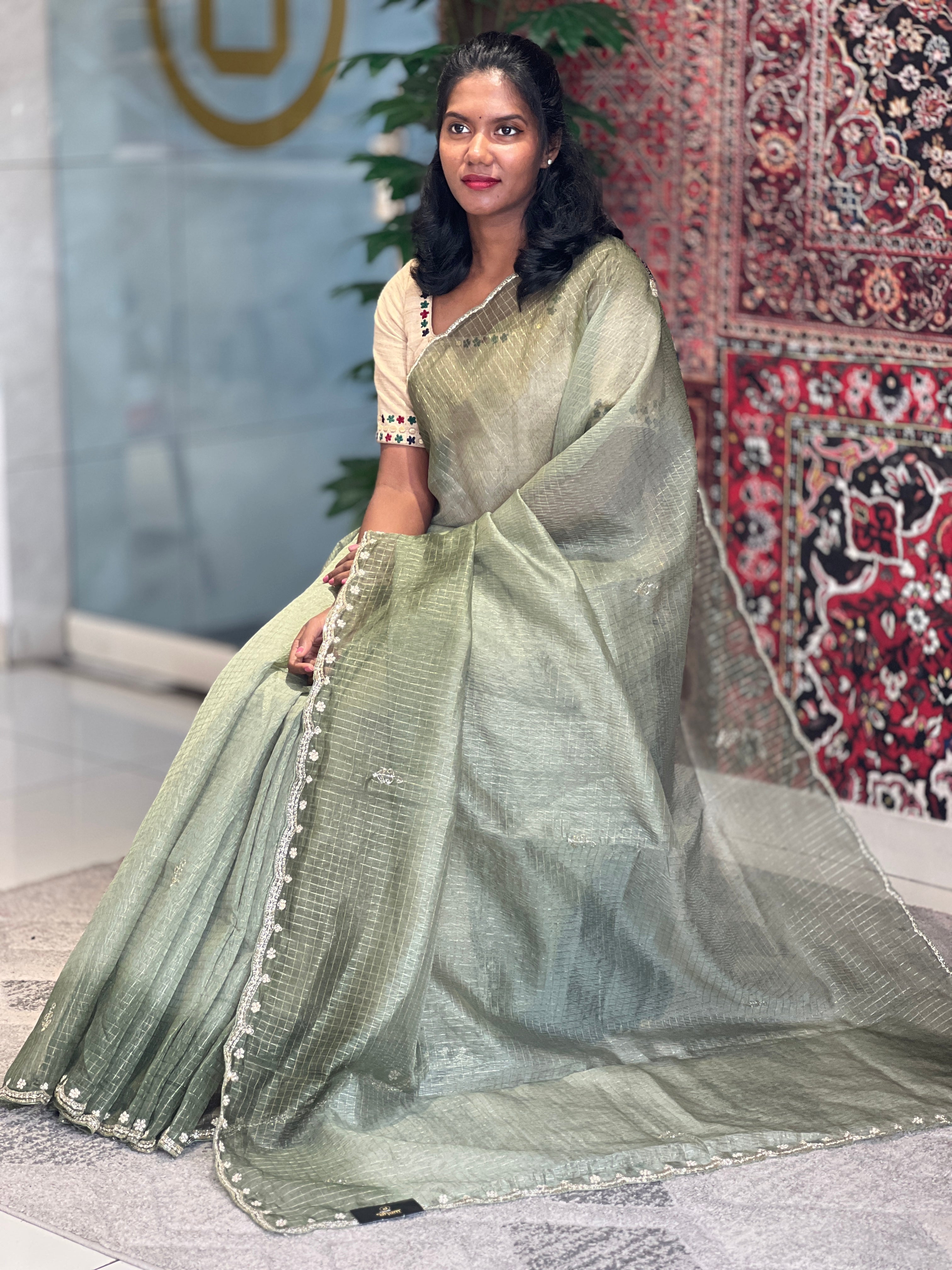 Embroidered Detailed Organza Saree |  DVS192