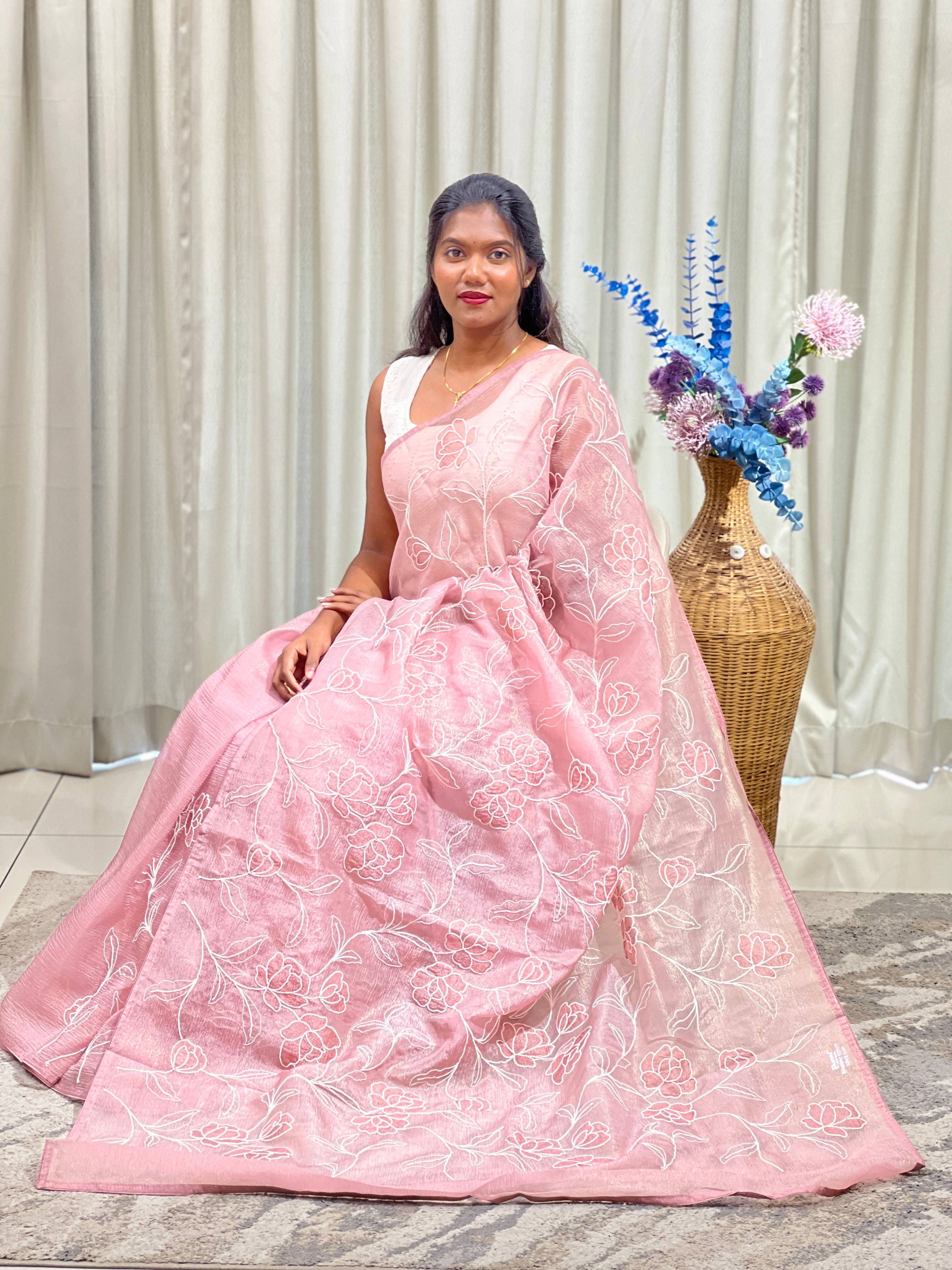 Embroidered Curshed Organza Saree | YNG1802