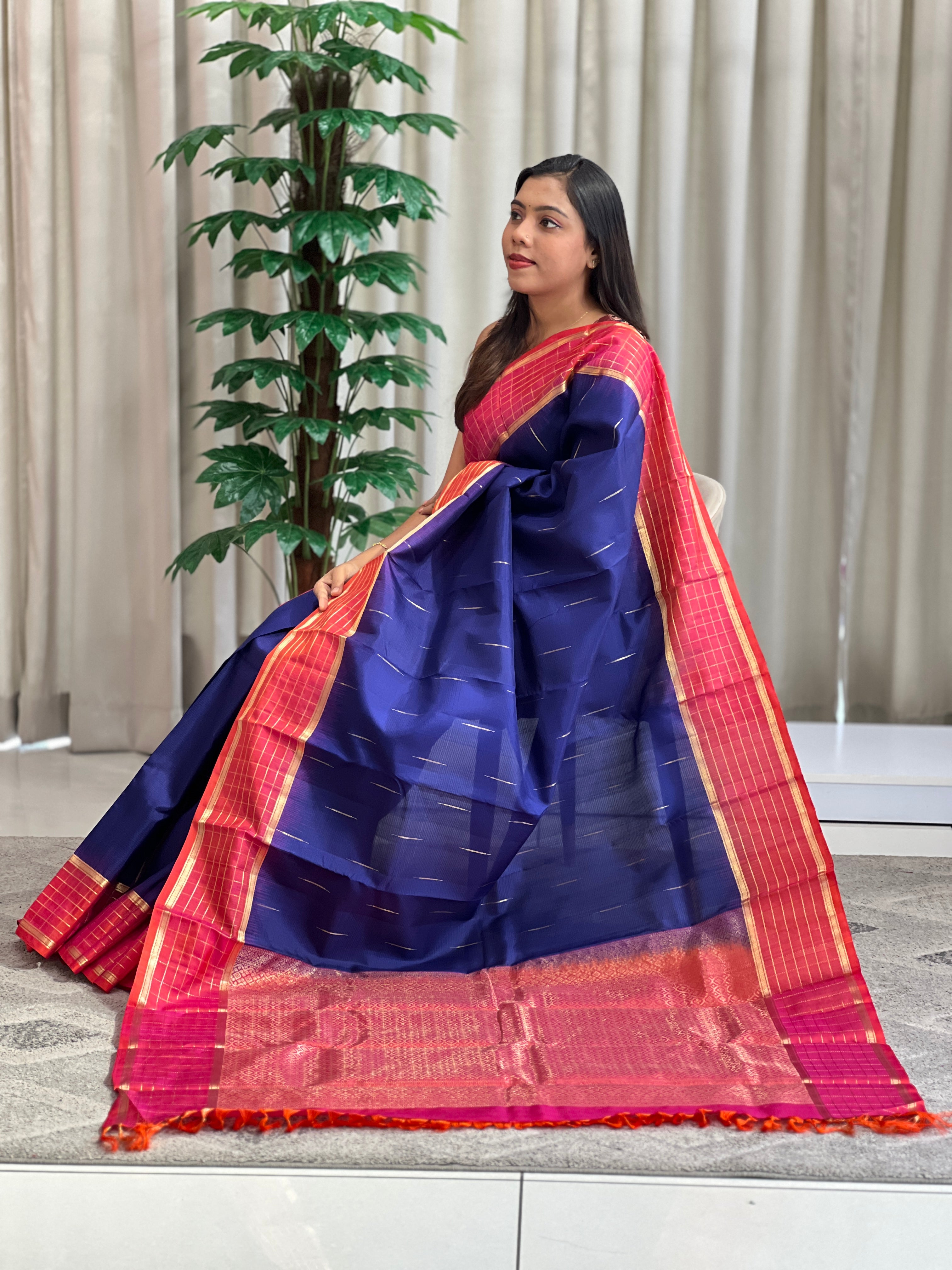 Drop Weaved Kattam Pattern Handloom Kanchipuram Saree | SMT136
