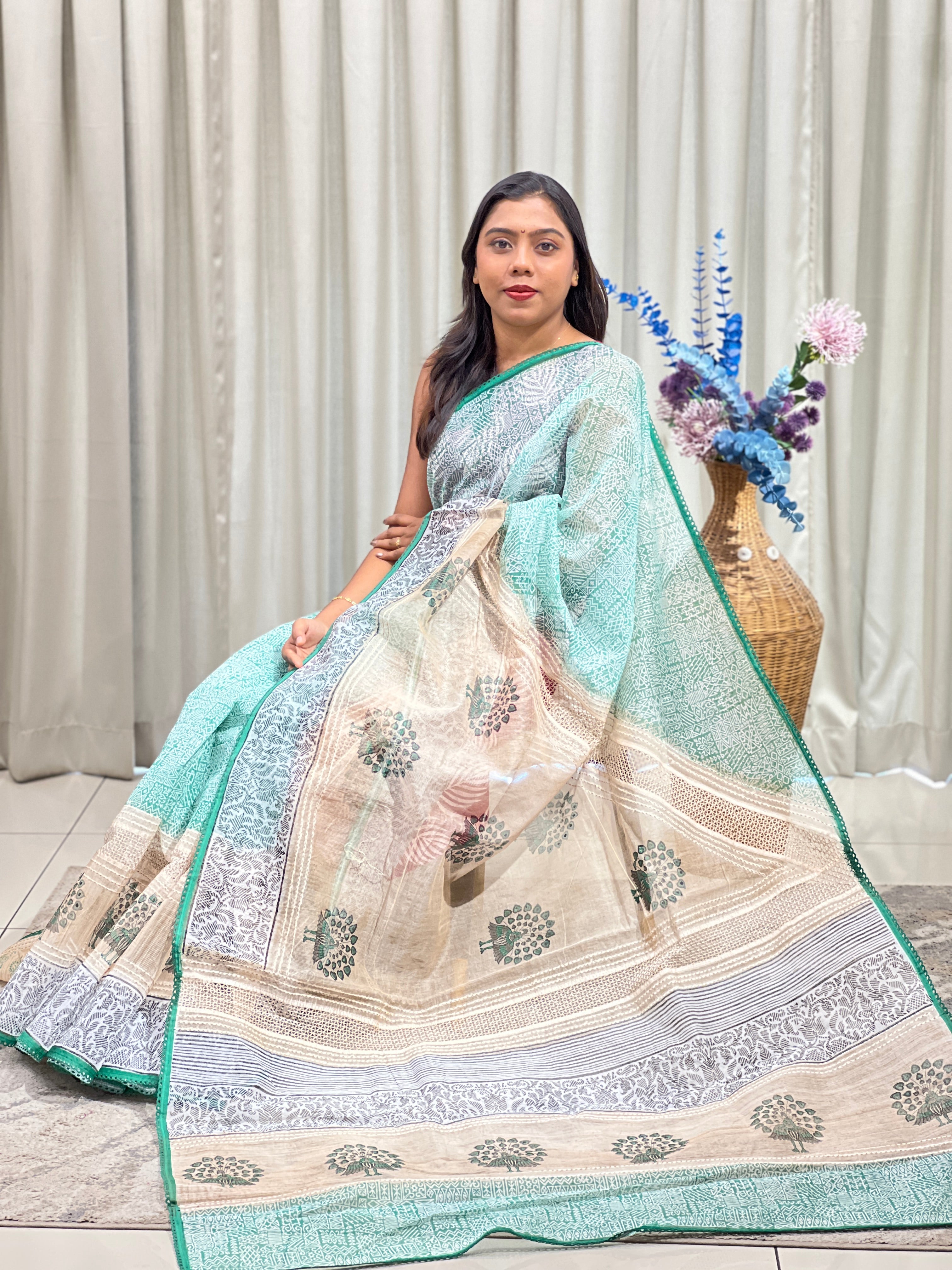 Geometric Pattern Super Net Kota Saree | YNG1333