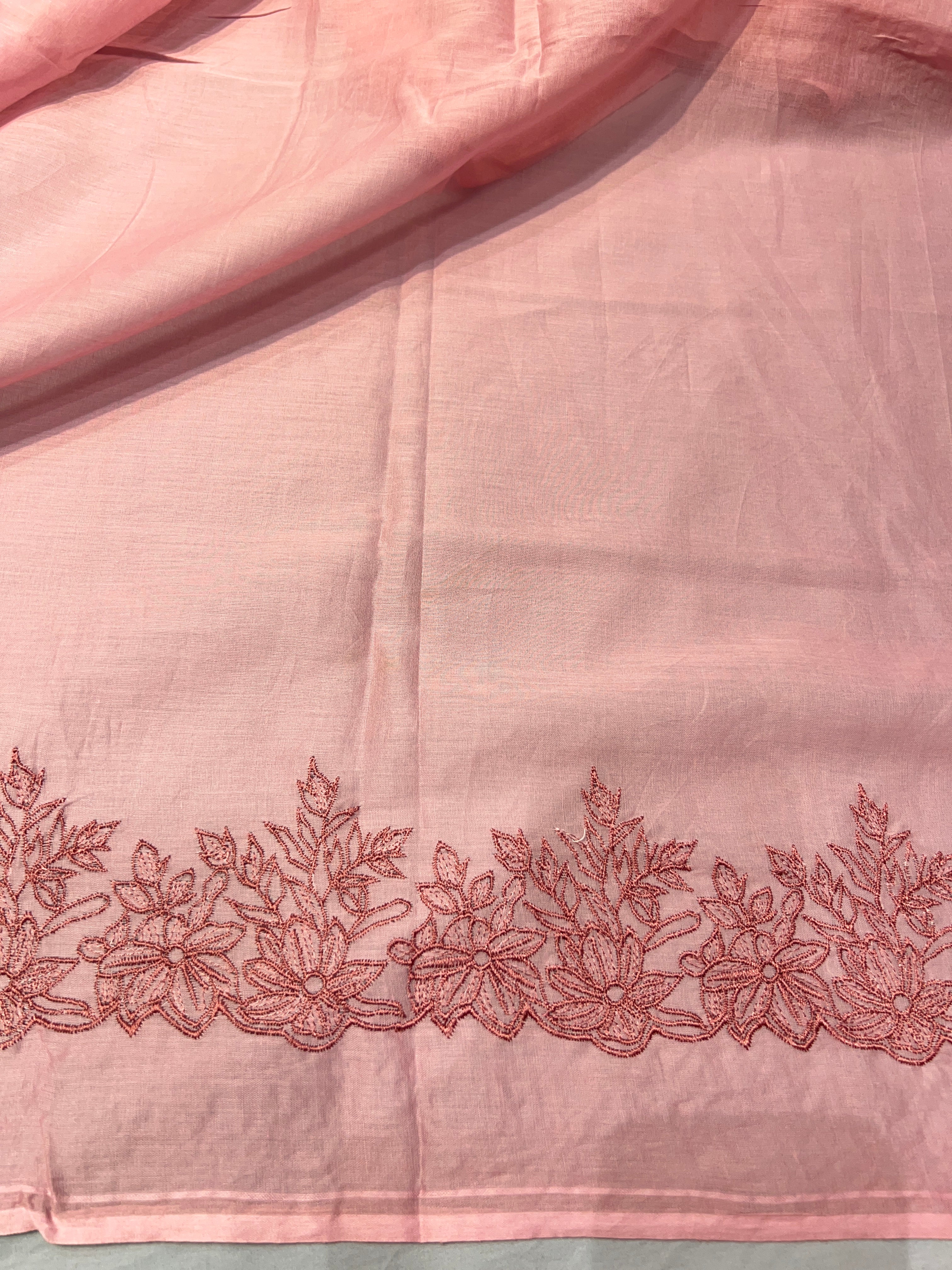 Floral Machine Embroidery Detailed Mulmul Cotton Saree | VDA289