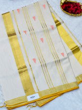 Handloom Golden Stripe Weaving Patterned Kerala Cotton Saree | KL400