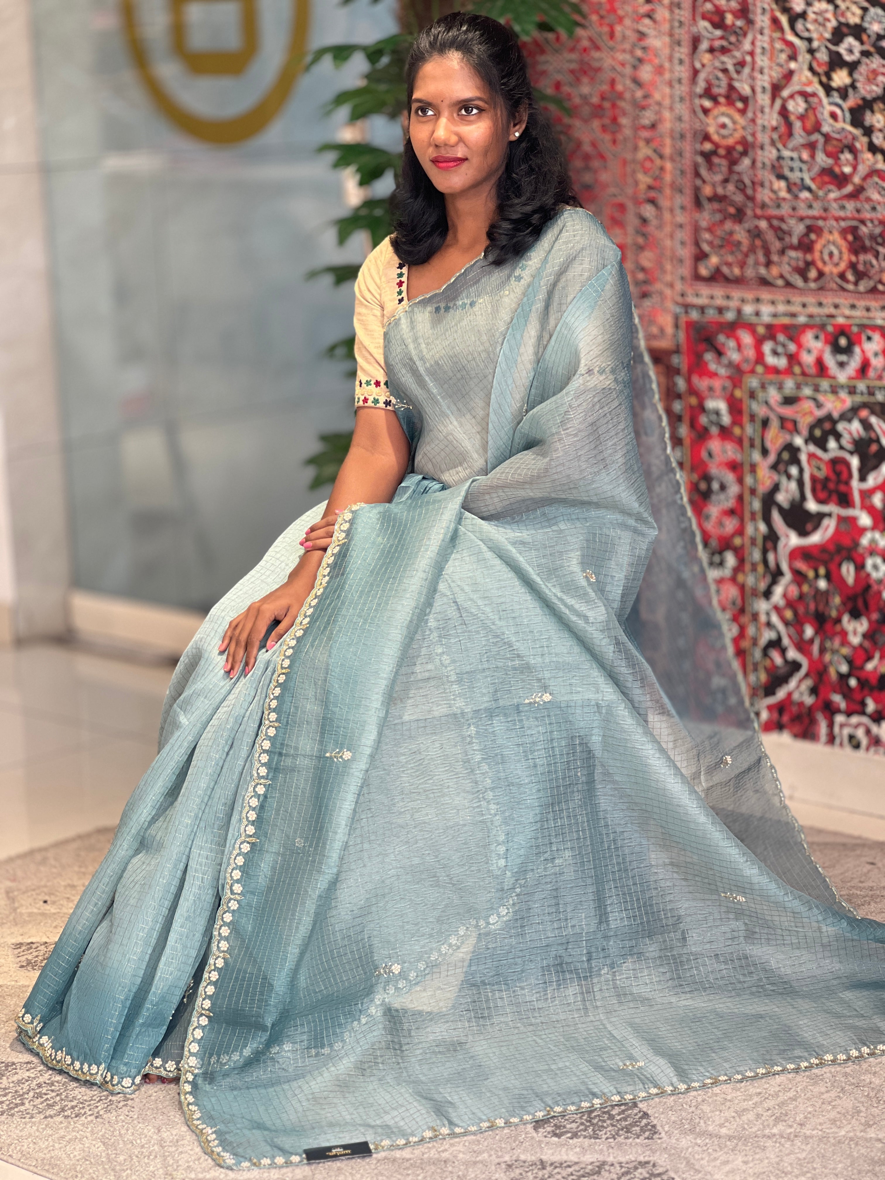Embroidered Detailed Organza Saree | DVS196