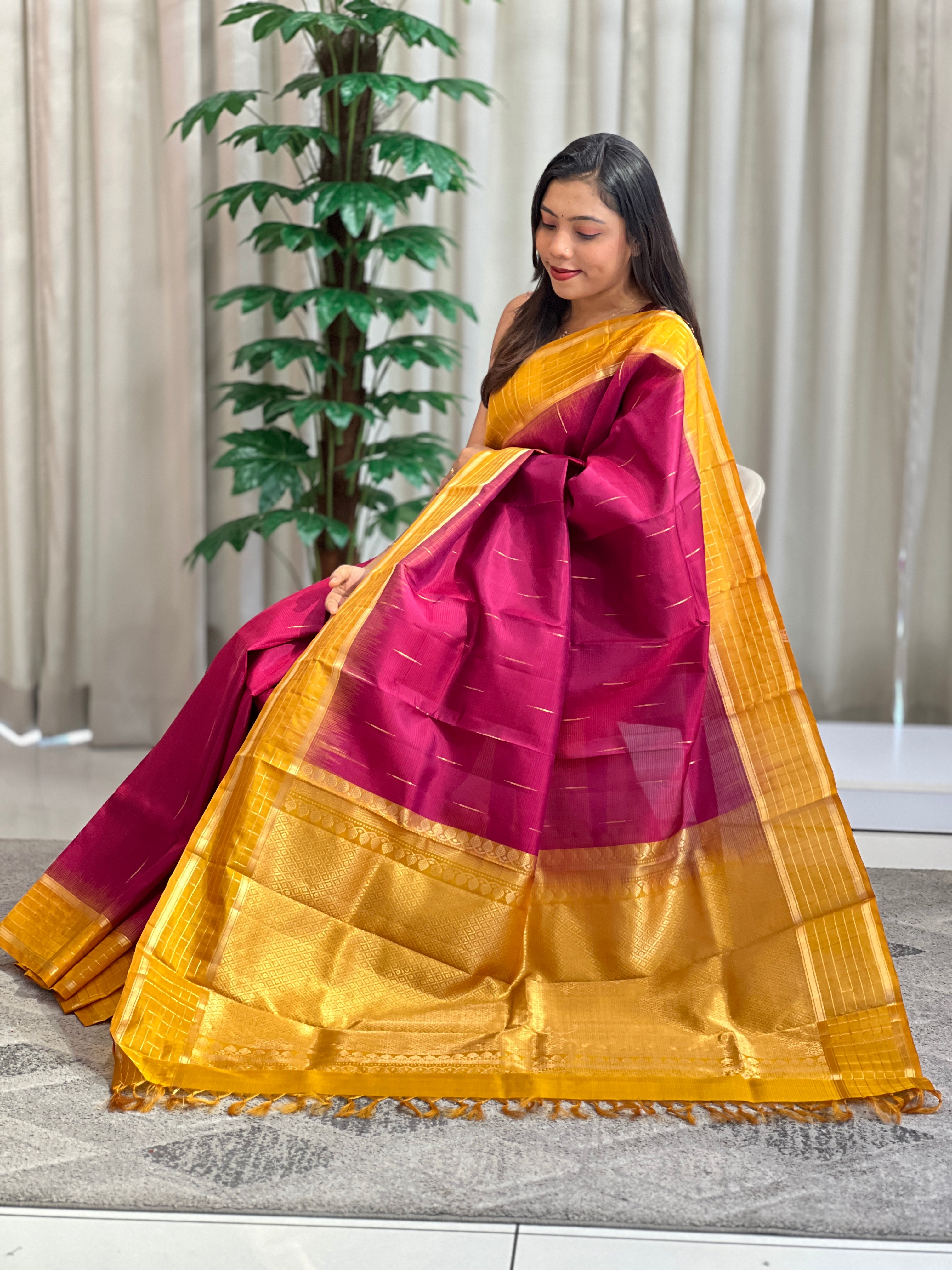Drop Weaved Kattam Pattern Handloom Kanchipuram Saree | SMT138