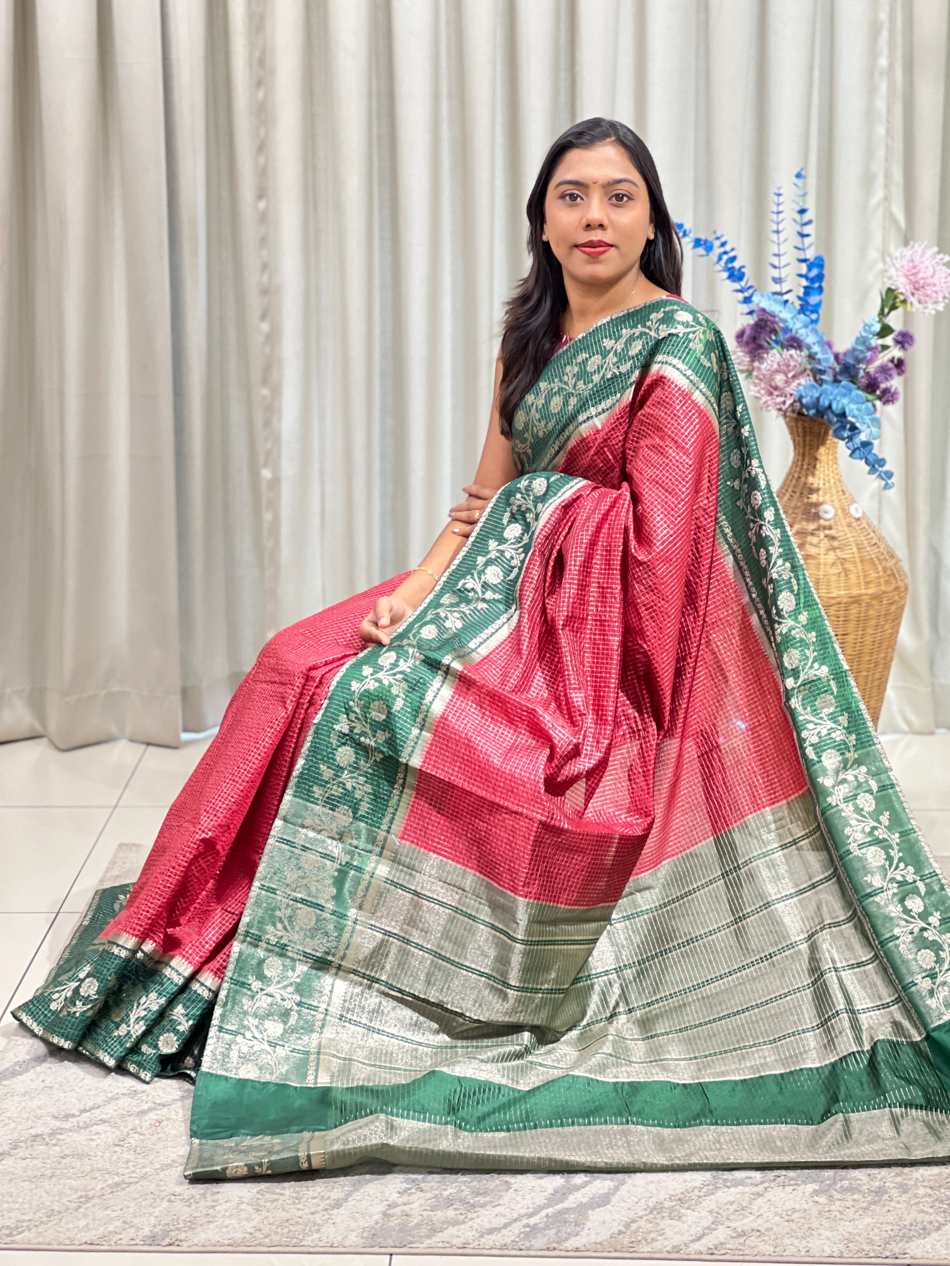 Check Pattern Semi Silk Saree | ZSS603