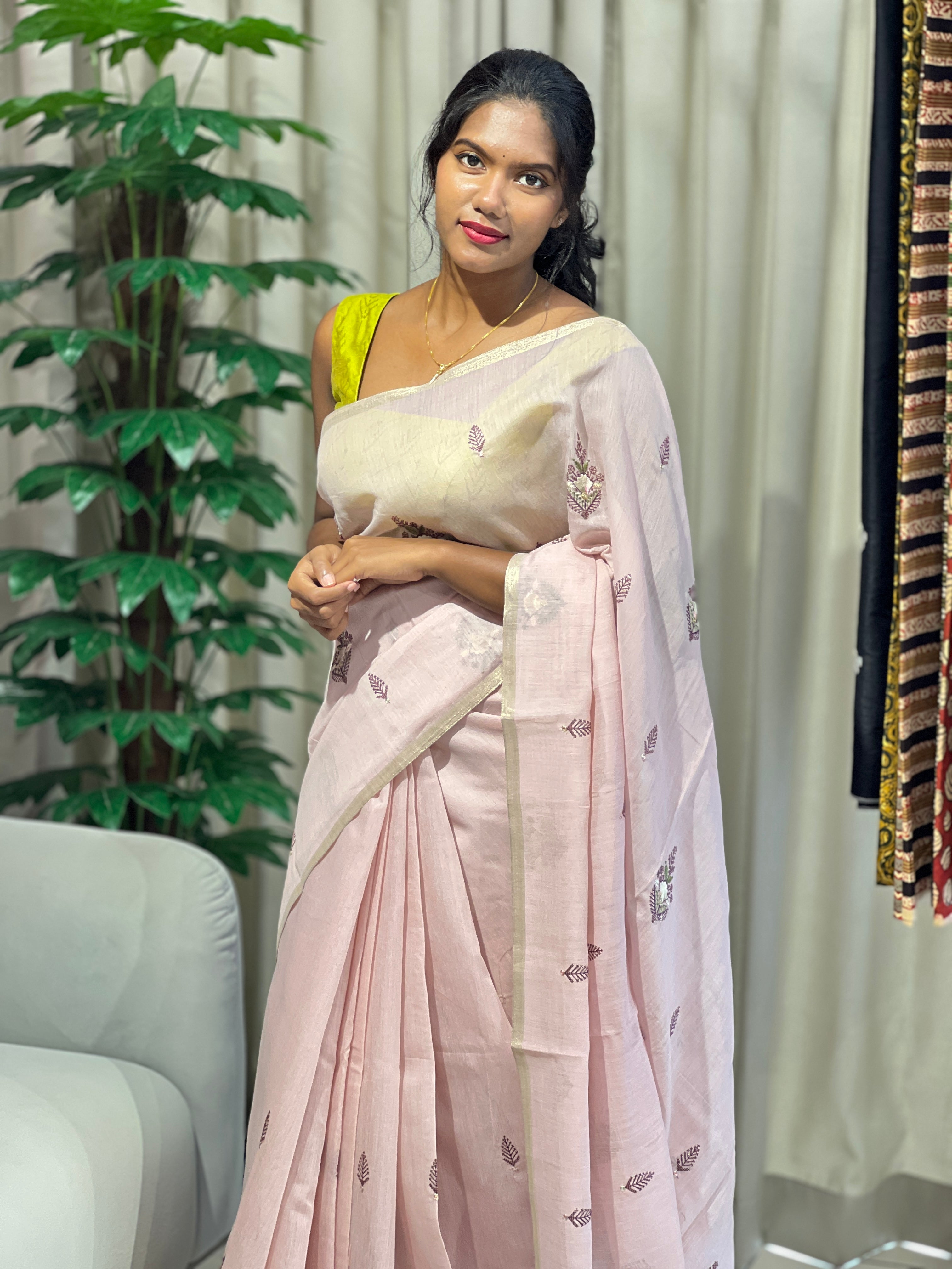 Machine Embroidery Detailed Chanderi Finish Saree | VDA218