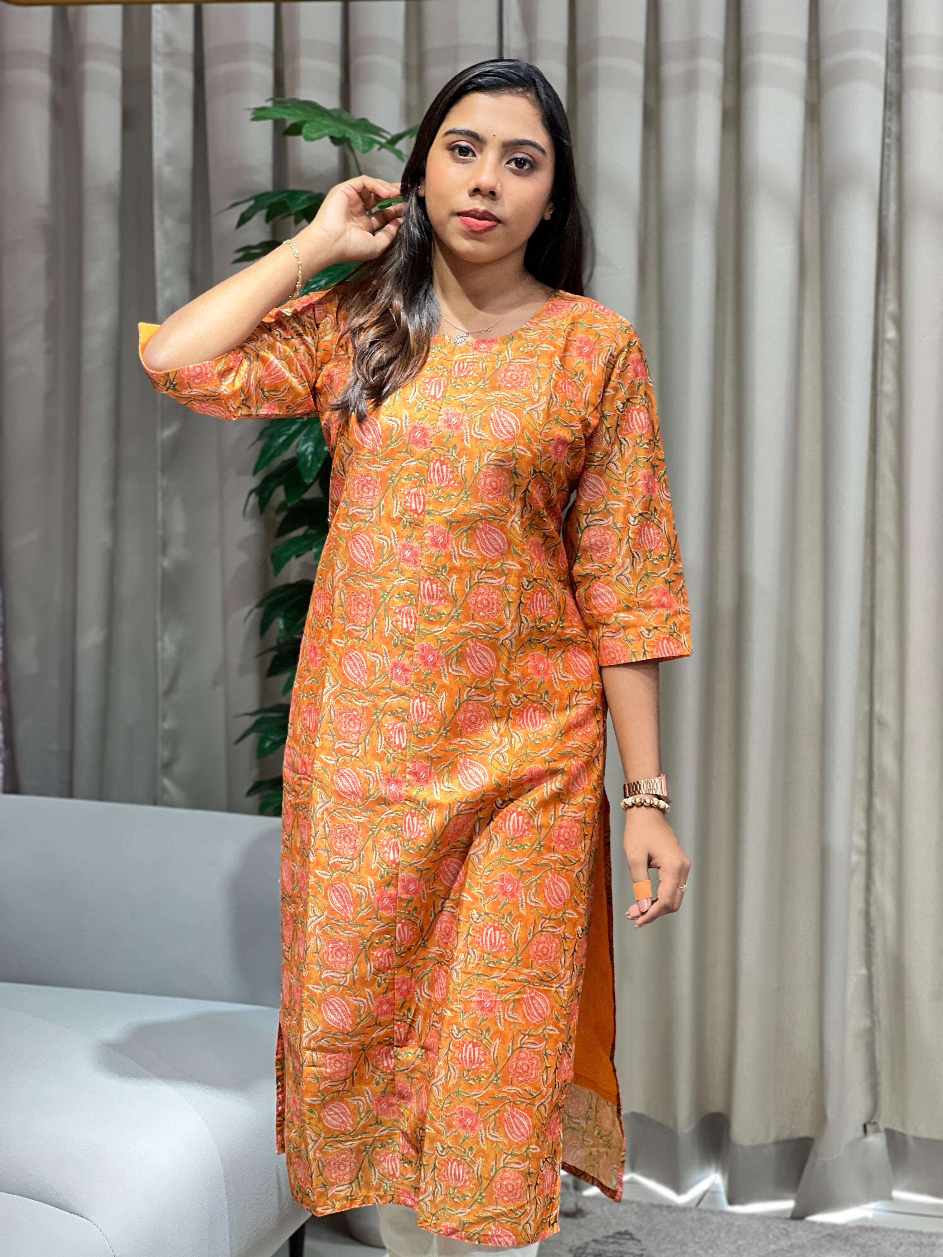 Floral Printed Chanderi Kurta | RMLA282