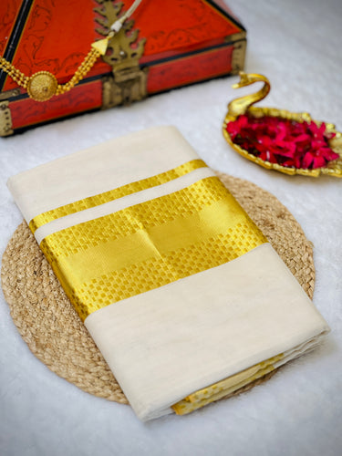 Handloom Golden Kasavu Detailed Kerala Cotton Saree | KL404
