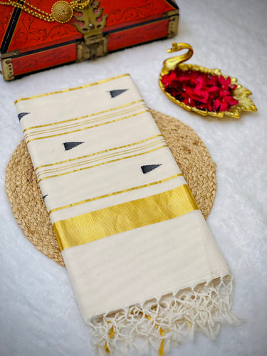 Kasavu Detailed Handloom Kerala Cotton Saree | KL399