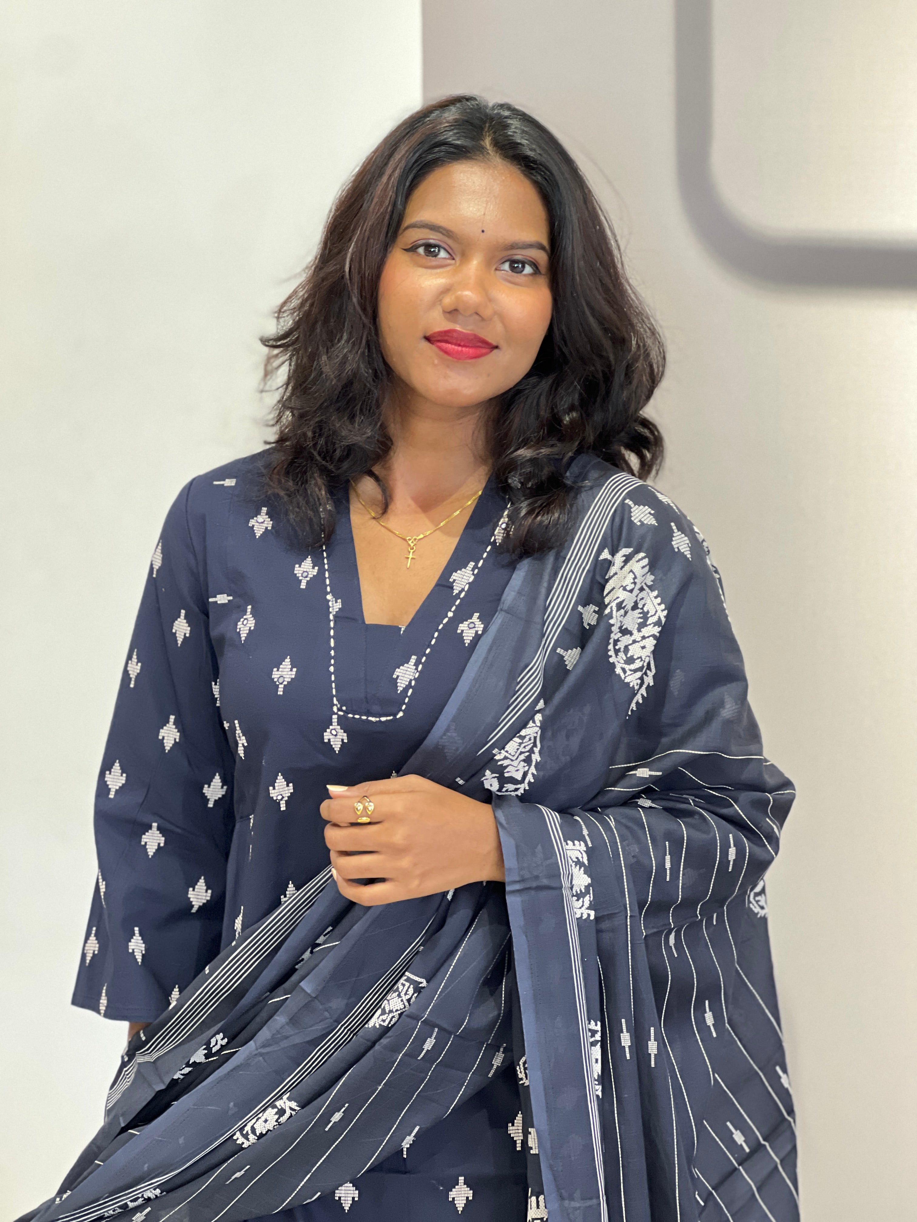 Ikat Printed Cotton Kurta Set | OMF114