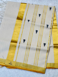 Kasavu Detailed Handloom Kerala Cotton Saree | KL399