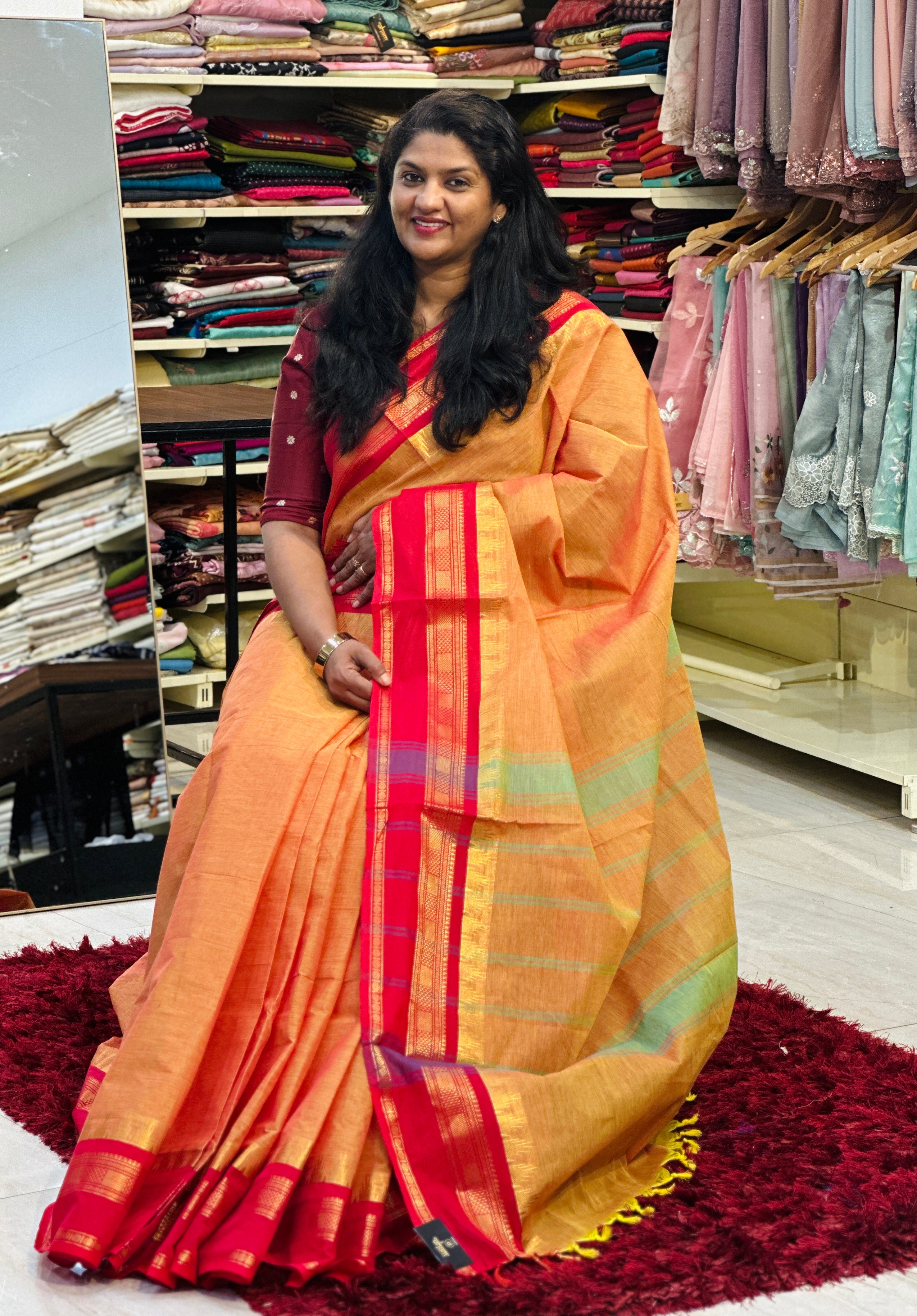 Golden Zari Border PatternKanchi Cotton Saree | GAT516