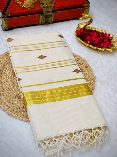 Handloom Golden Kasavu Detailed Kerala Cotton Saree | KL398