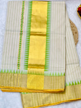 Stripe With Temple Weaving Patterned Handloom Kerala Cotton Saree | KL401