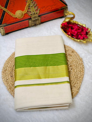 Handloom Golden Kasavu With Kara Detailed Kerala Cotton Saree | KL395