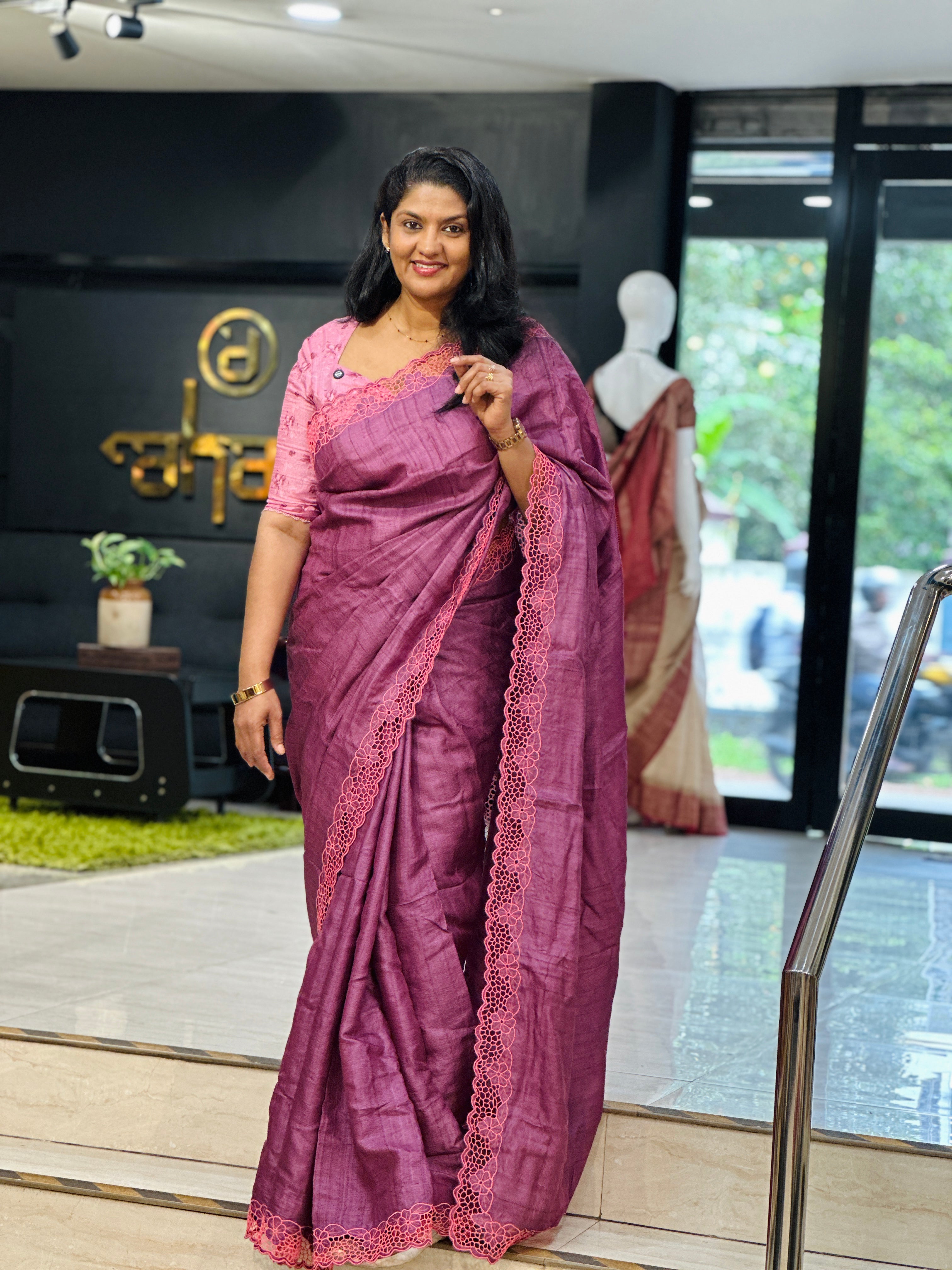 Floral Twine Cut Work Desi Tussar Saree | TC513