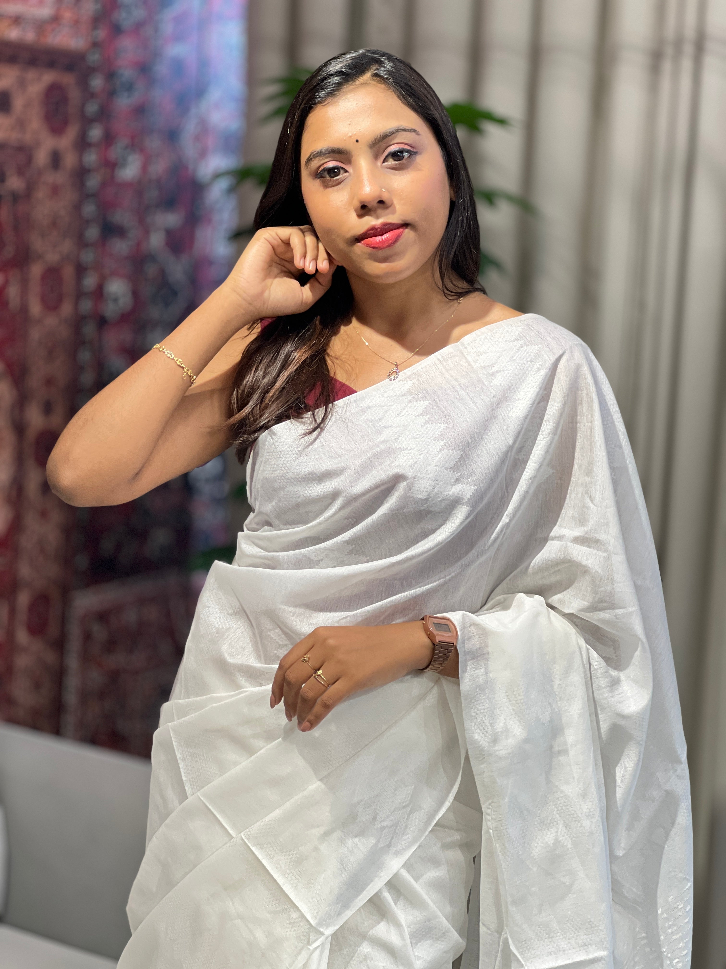 Thread Woven Bhagalpuri Linen Saree | NHH505
