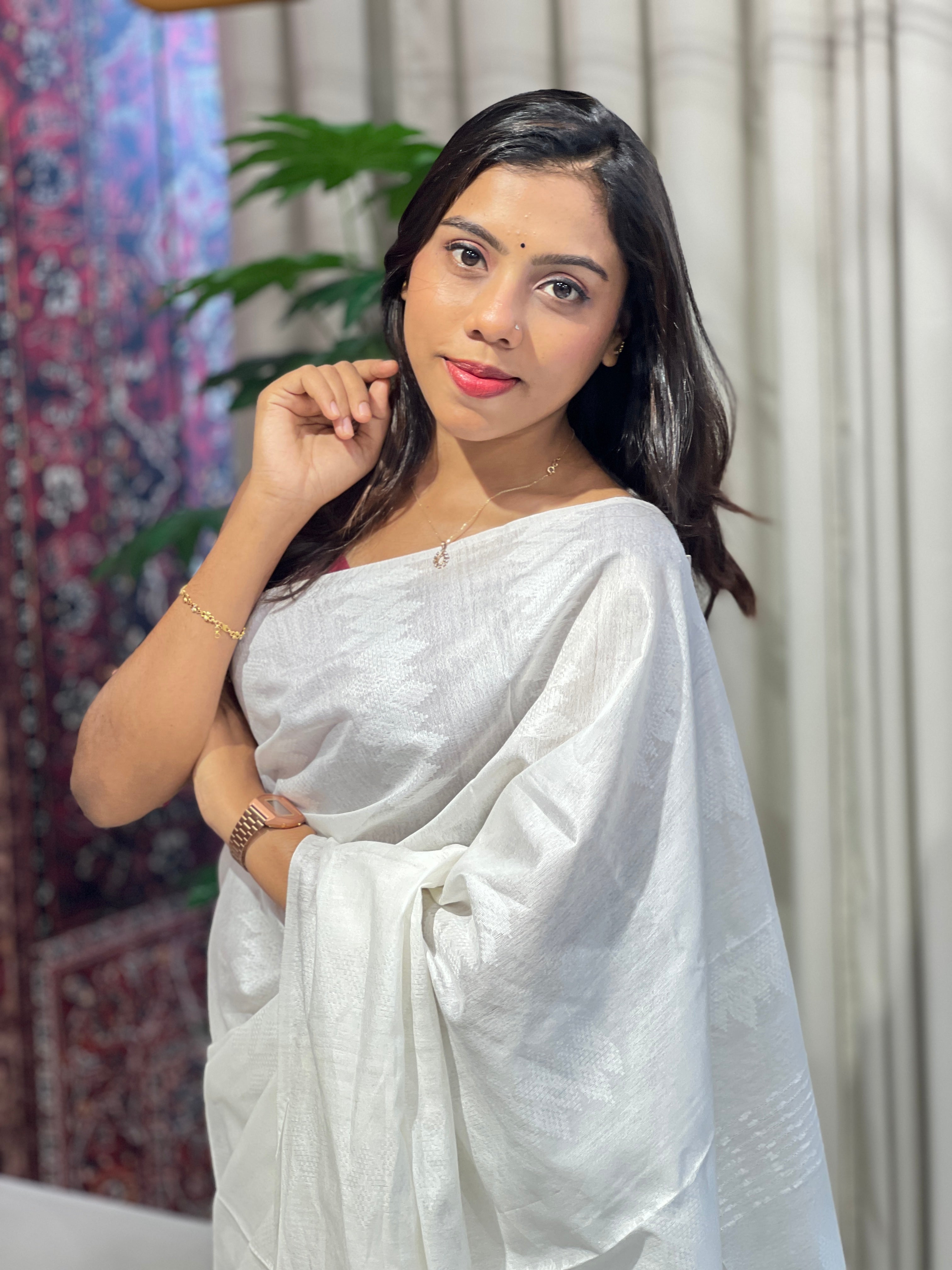 Thread Woven Bhagalpuri Linen Saree | NHH505