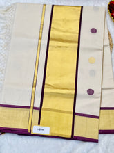 Golden Kasavu With Kara Detailed Kerala Cotton Saree | KL397