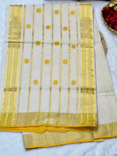 Coin & Stripe weaving Patterned Kerala Cotton Saree | KL396