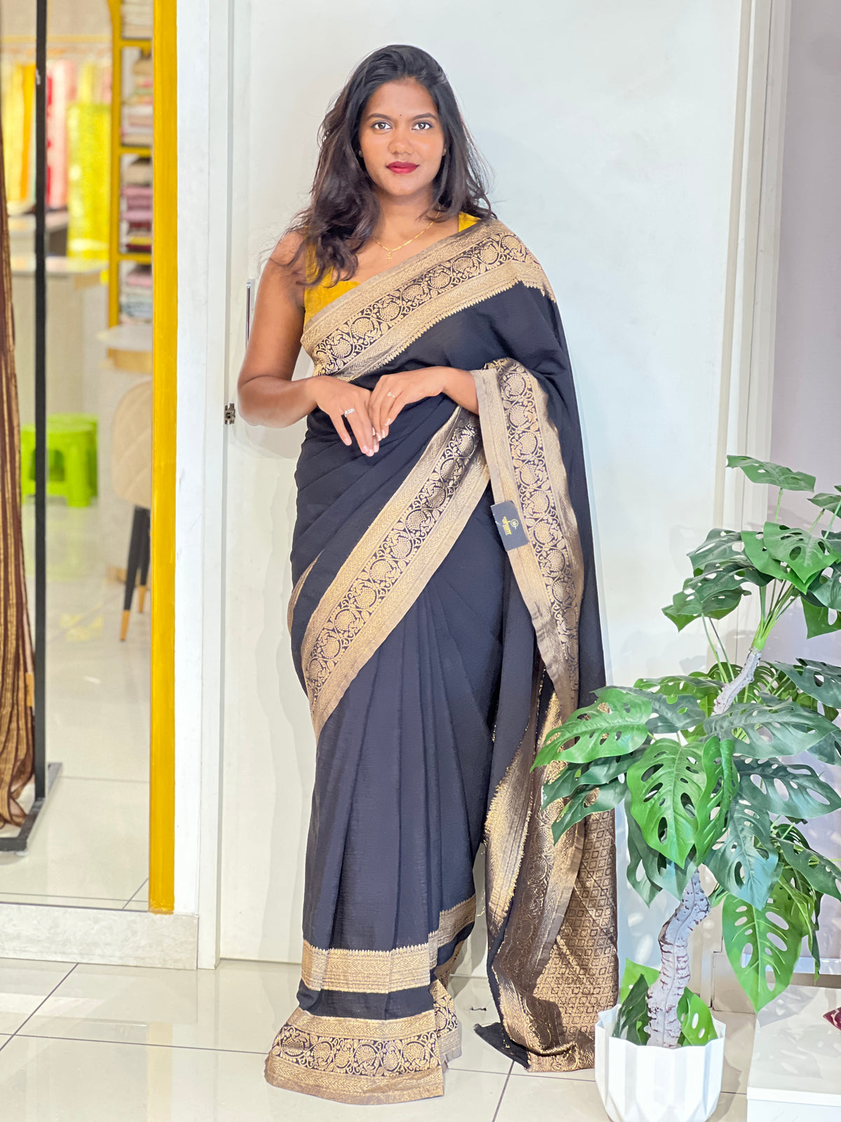 Antique Gold Zari Worked Crushed Chinon Sarees | RS119