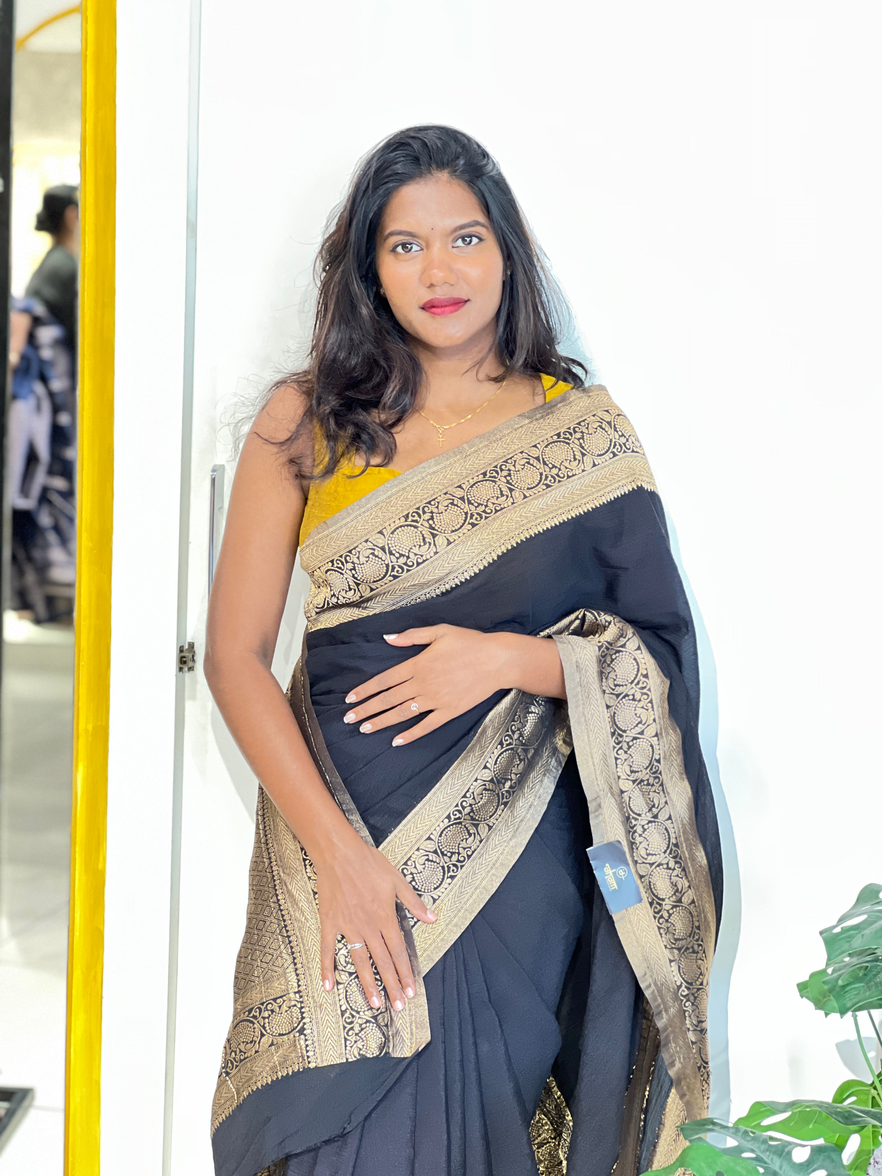 Antique Gold Zari Worked Crushed Chinon Sarees | RS119
